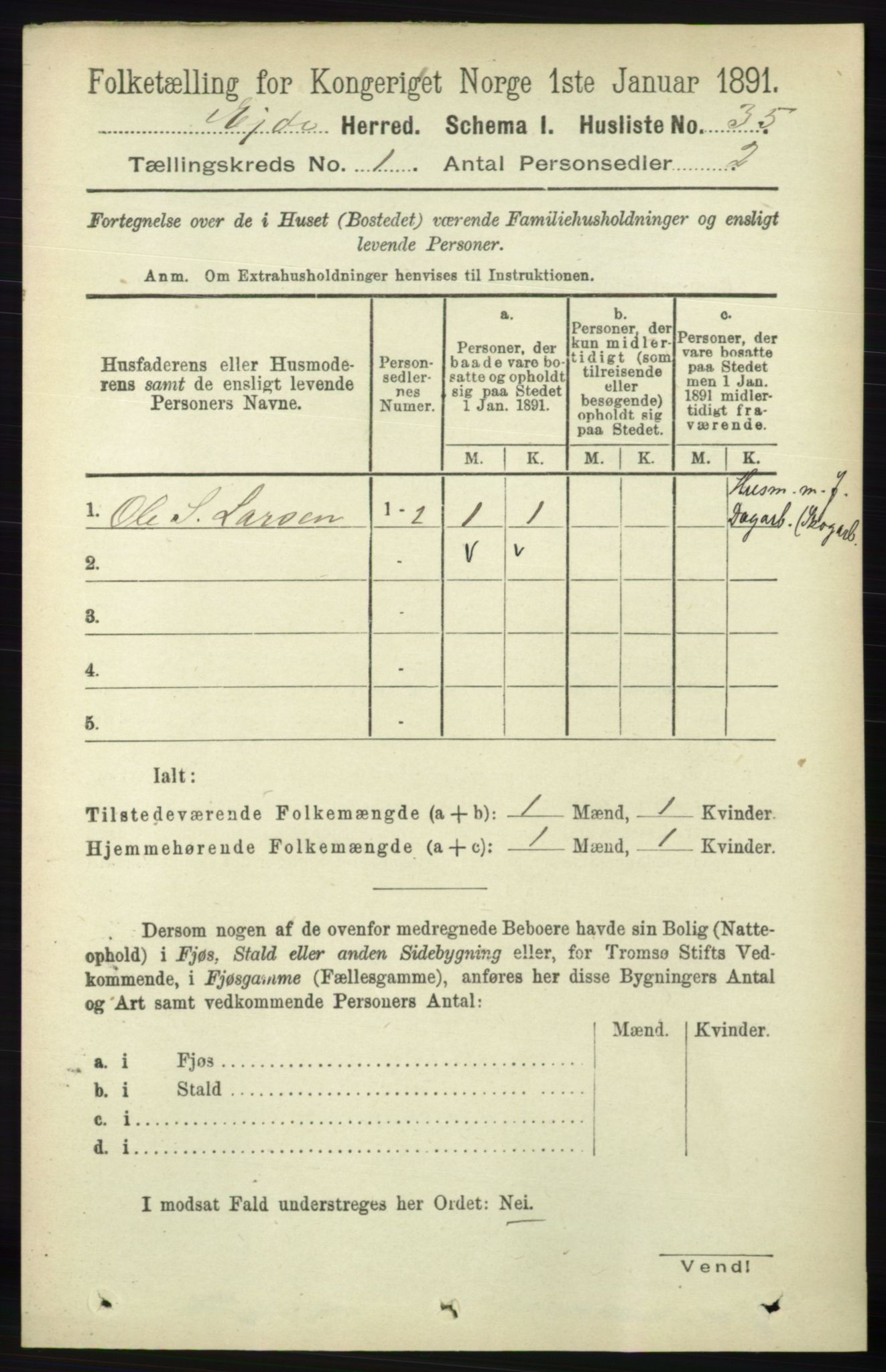RA, 1891 census for 0925 Eide, 1891, p. 49