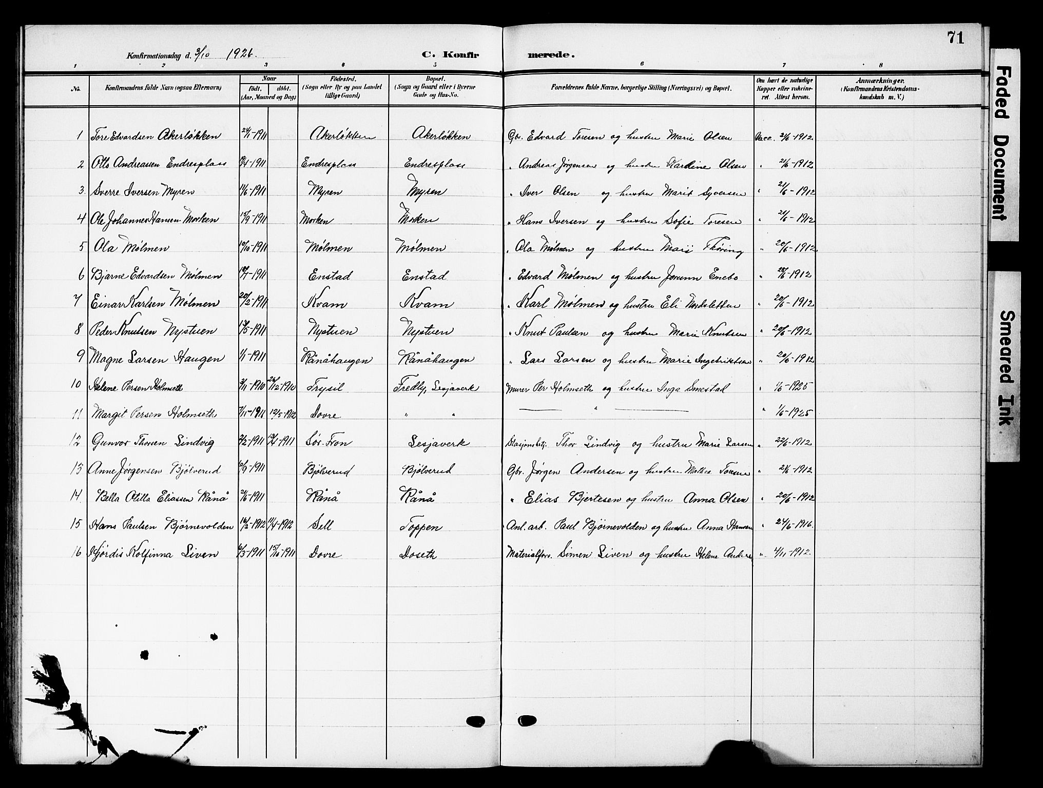 Lesja prestekontor, AV/SAH-PREST-068/H/Ha/Hab/L0008: Parish register (copy) no. 8, 1905-1931, p. 71