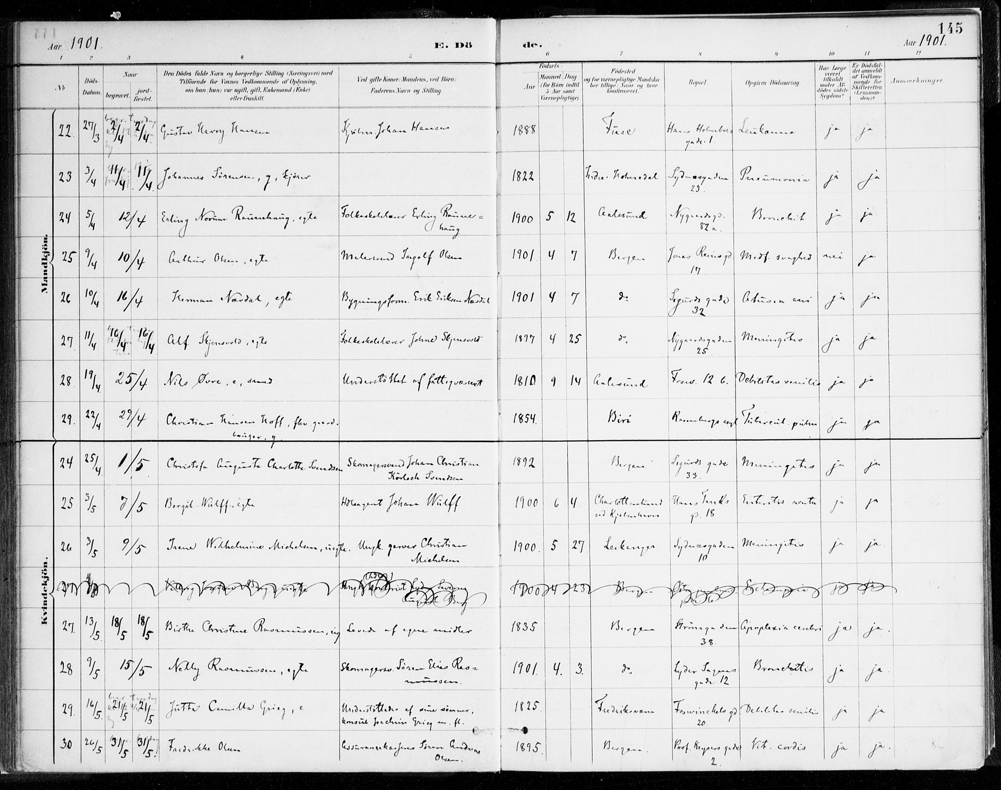 Johanneskirken sokneprestembete, SAB/A-76001/H/Haa/L0019: Parish register (official) no. E 1, 1885-1915, p. 145