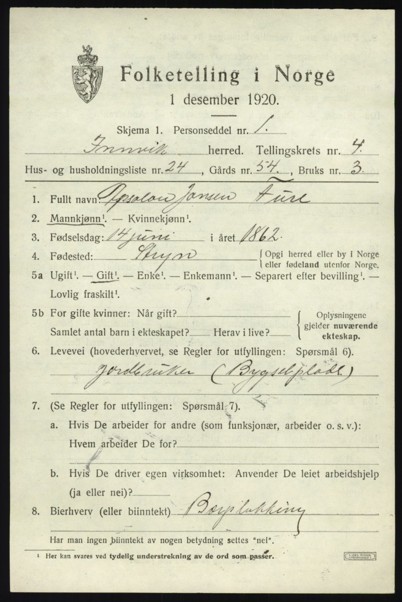 SAB, 1920 census for Innvik, 1920, p. 2515