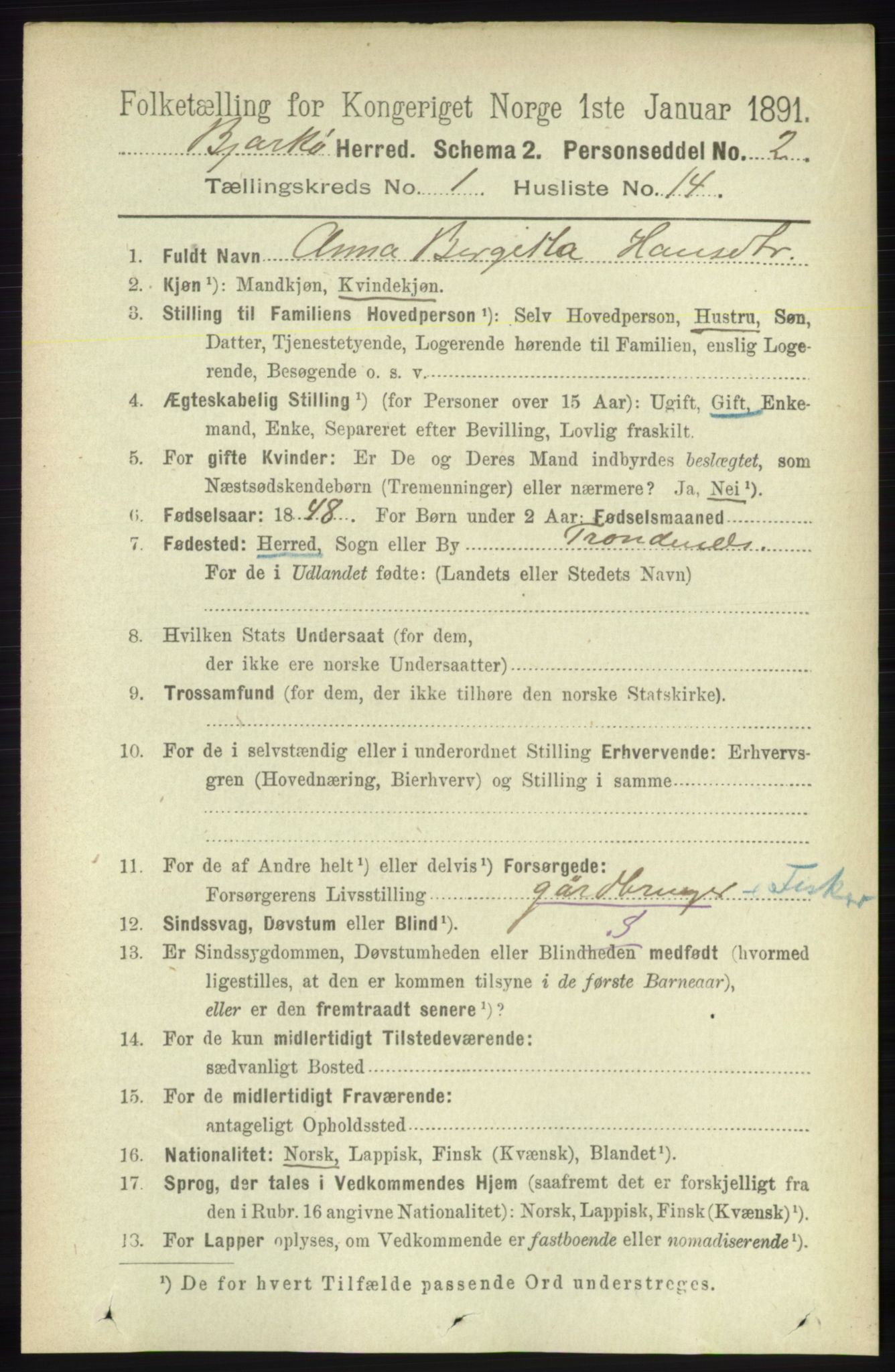 RA, 1891 census for 1915 Bjarkøy, 1891, p. 165