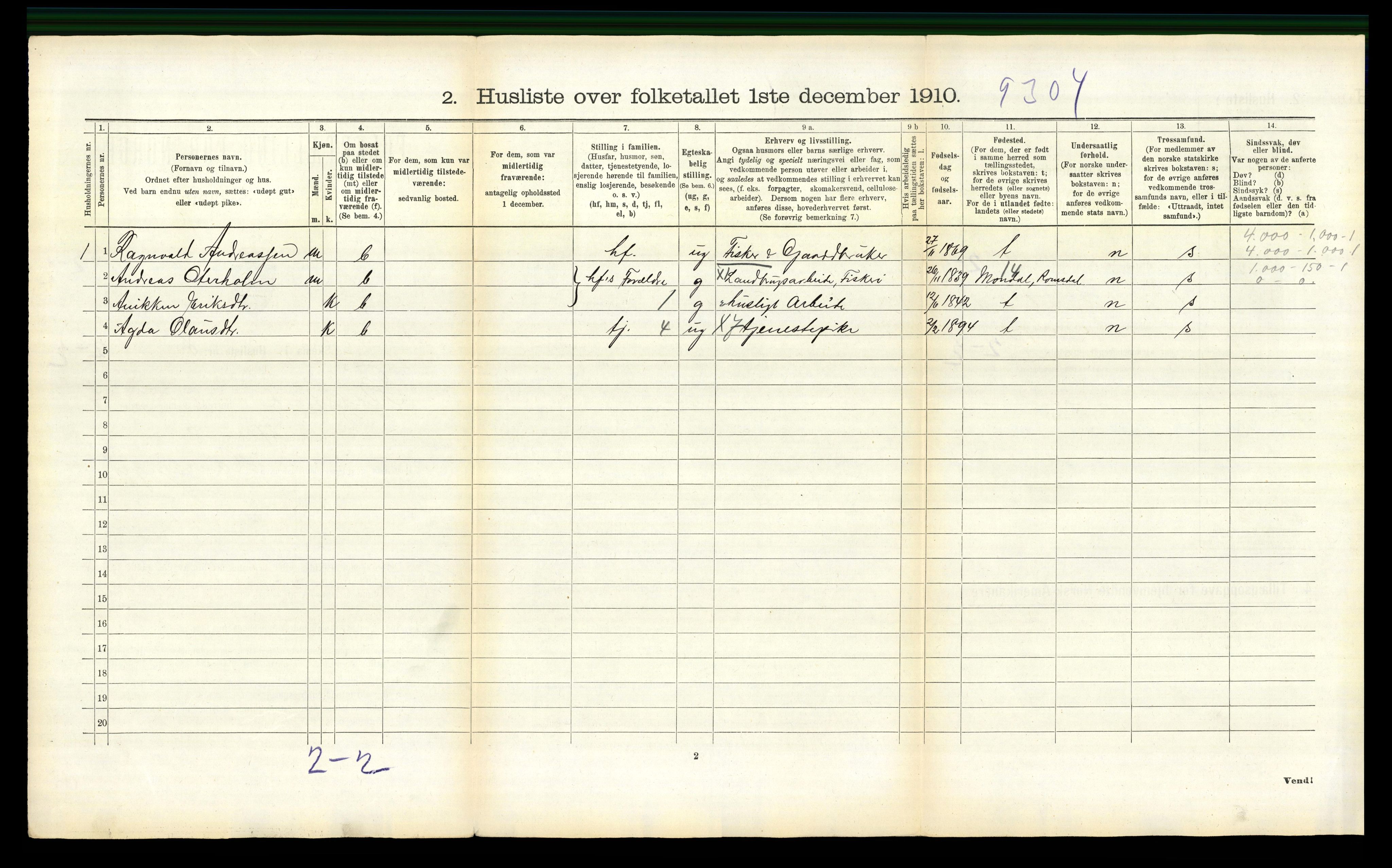 RA, 1910 census for Flakstad, 1910, p. 1009