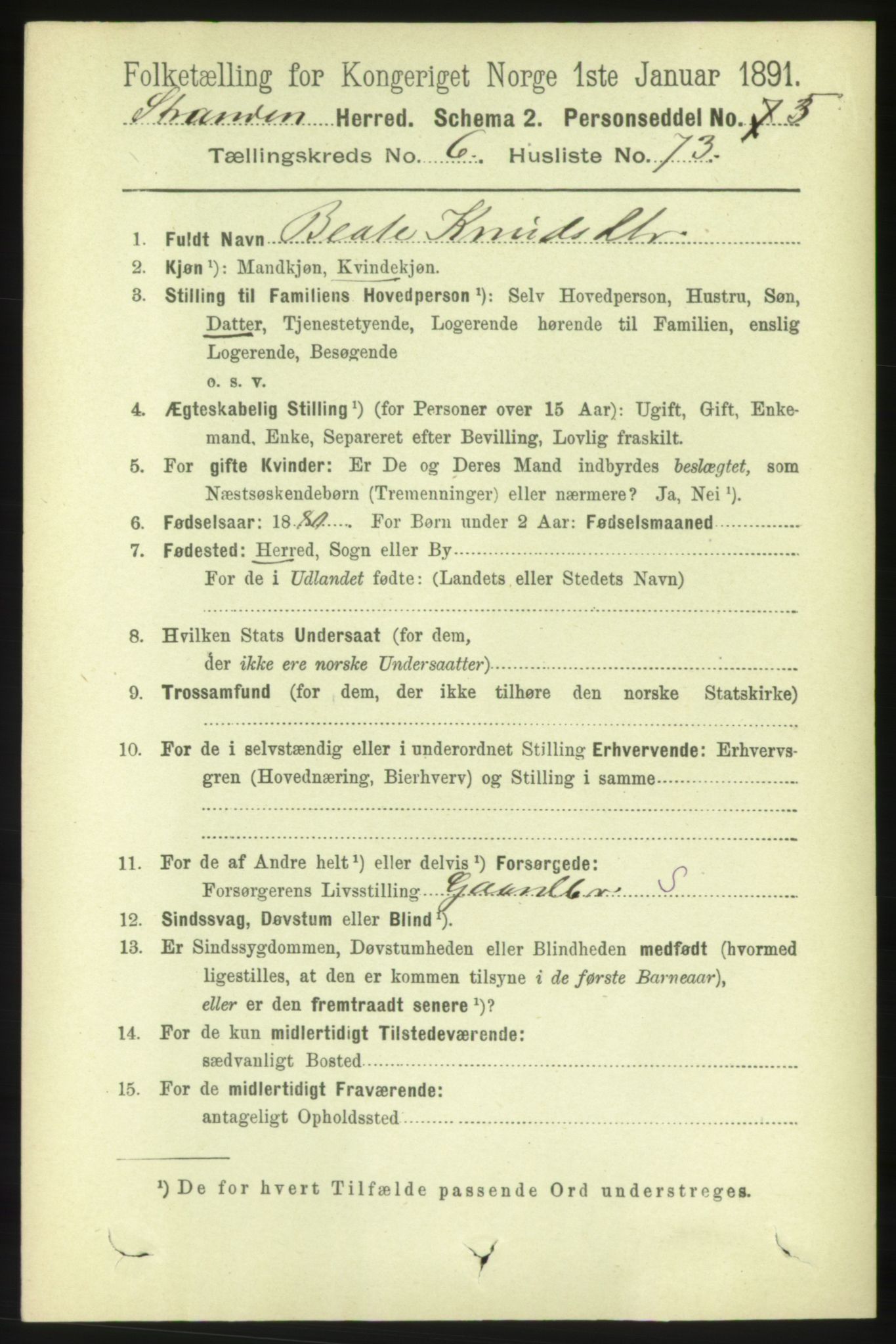 RA, 1891 census for 1525 Stranda, 1891, p. 1664