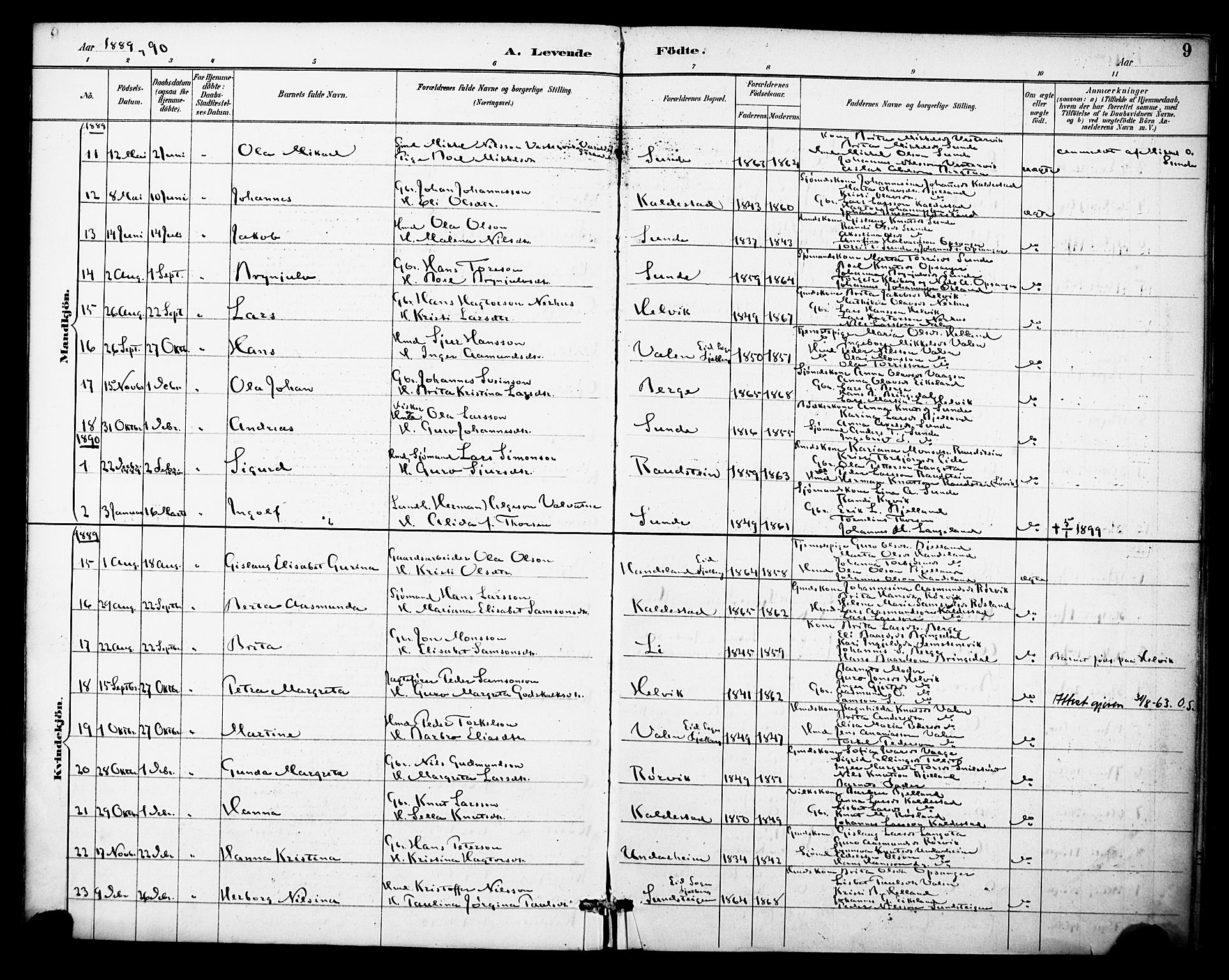 Kvinnherad sokneprestembete, SAB/A-76401/H/Haa: Parish register (official) no. D 1, 1887-1910, p. 9