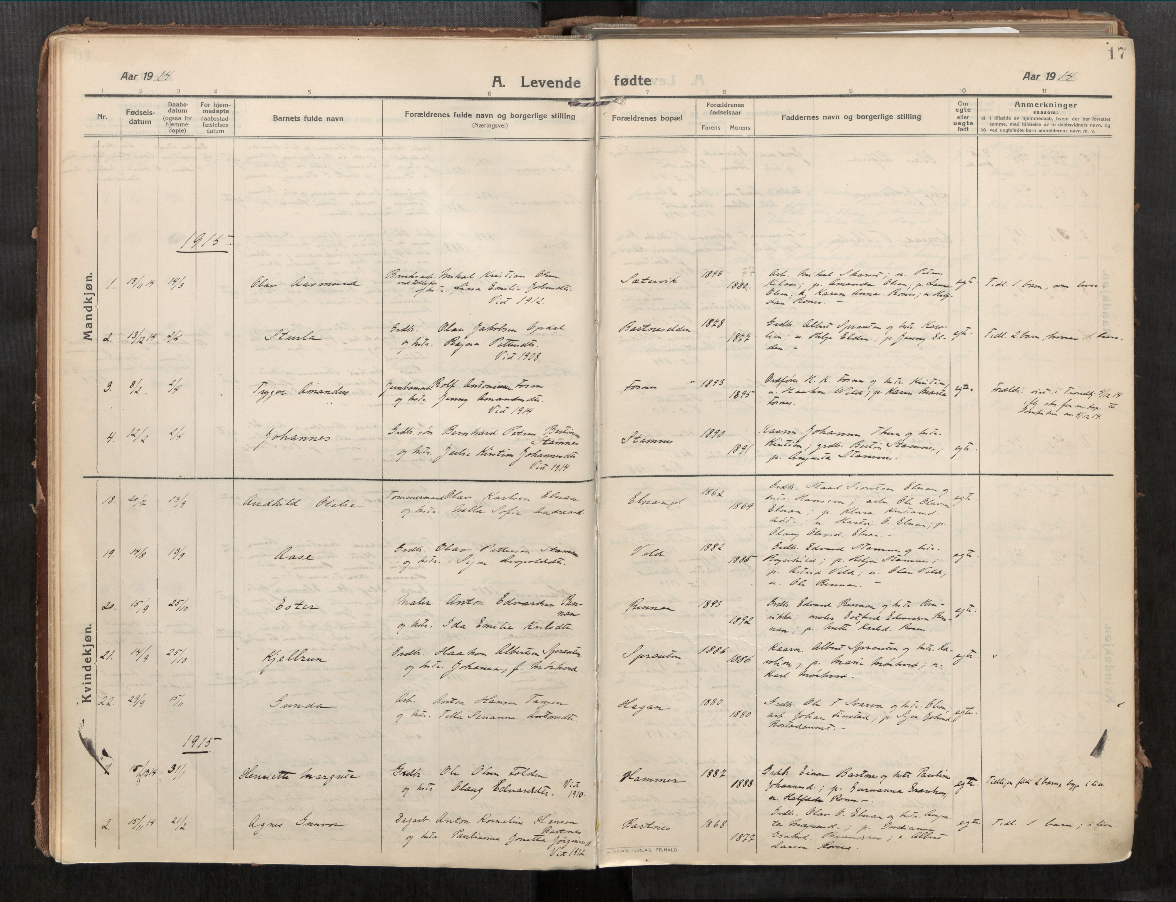Beitstad sokneprestkontor, SAT/A-1162/I/I1/I1a/L0001: Parish register (official) no. 1, 1912-1927, p. 17