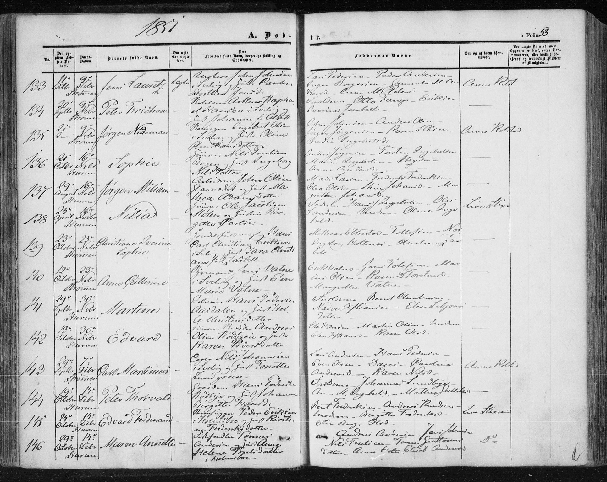 Hurum kirkebøker, SAKO/A-229/F/Fa/L0011: Parish register (official) no. 11, 1847-1860, p. 53