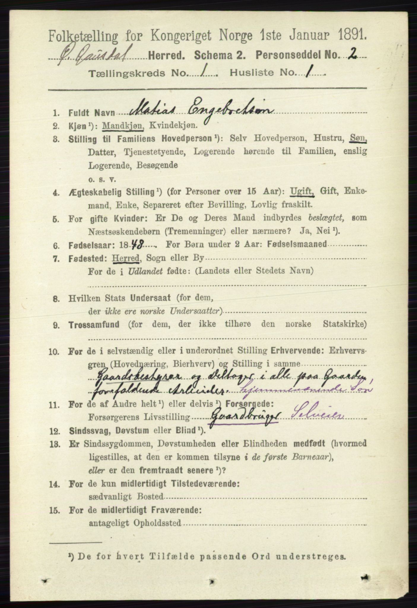 RA, 1891 census for 0522 Østre Gausdal, 1891, p. 160