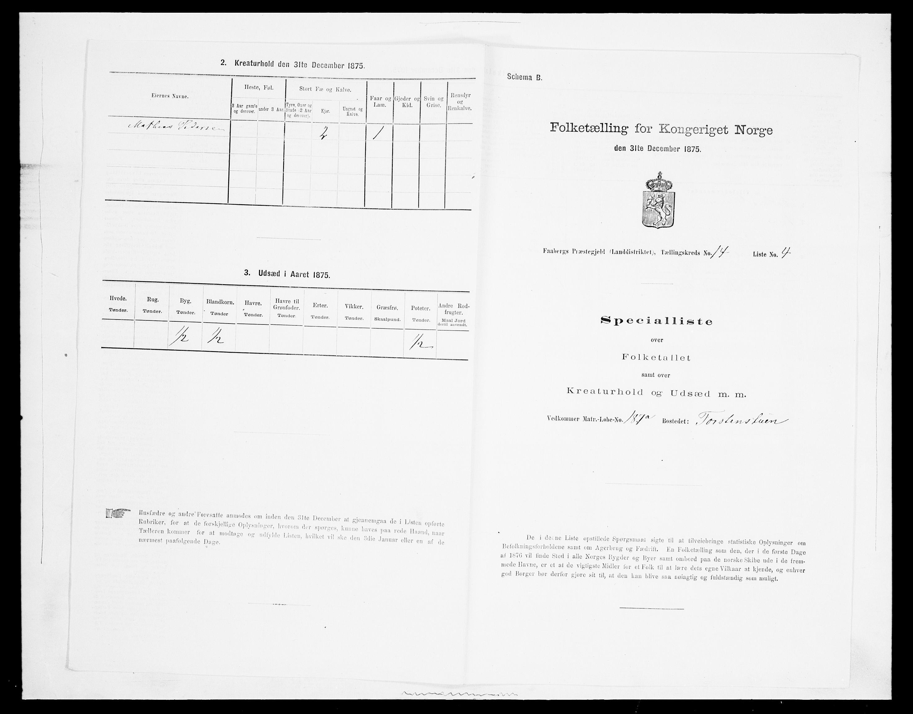 SAH, 1875 census for 0524L Fåberg/Fåberg og Lillehammer, 1875, p. 1722