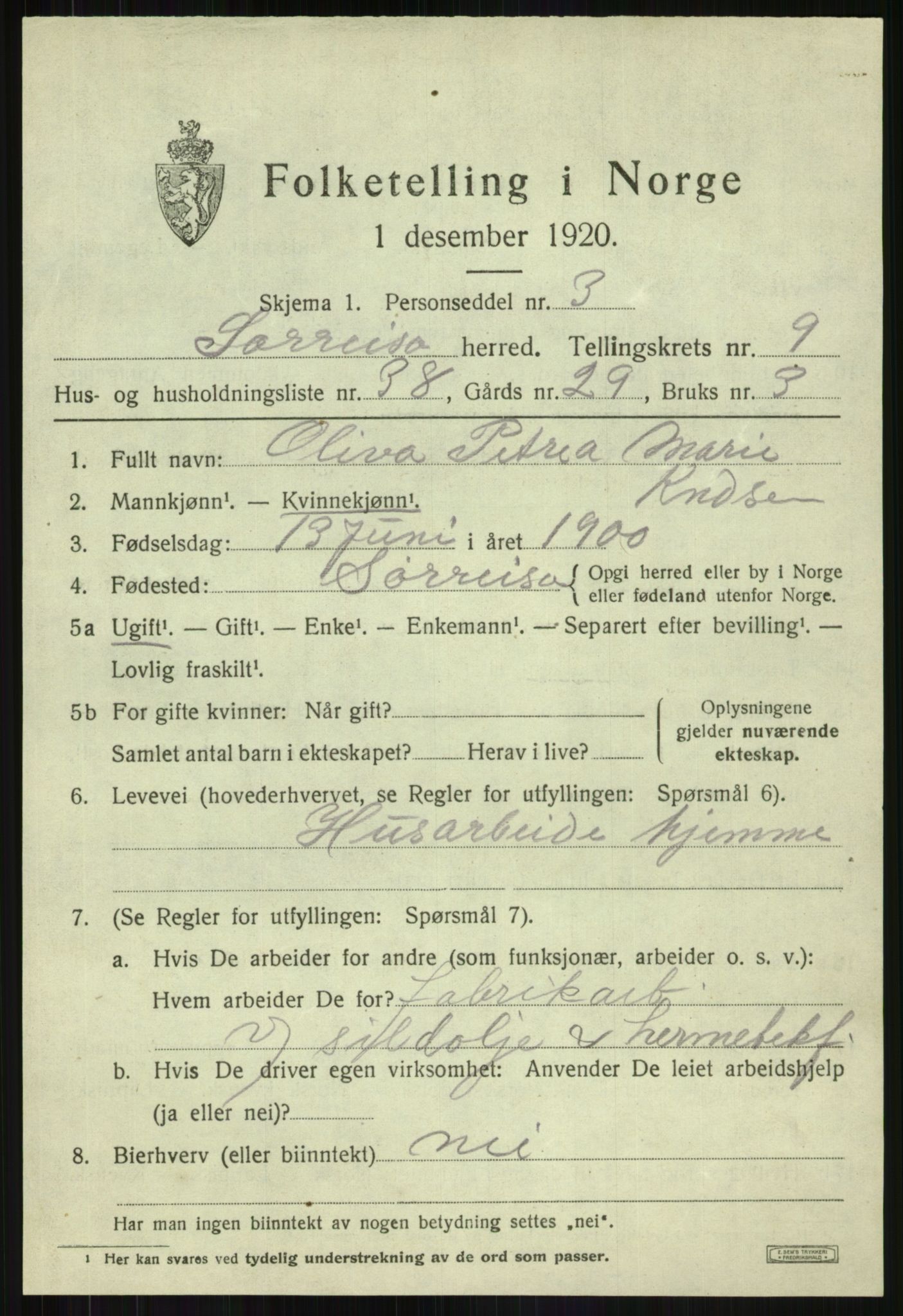 SATØ, 1920 census for Sørreisa, 1920, p. 4532