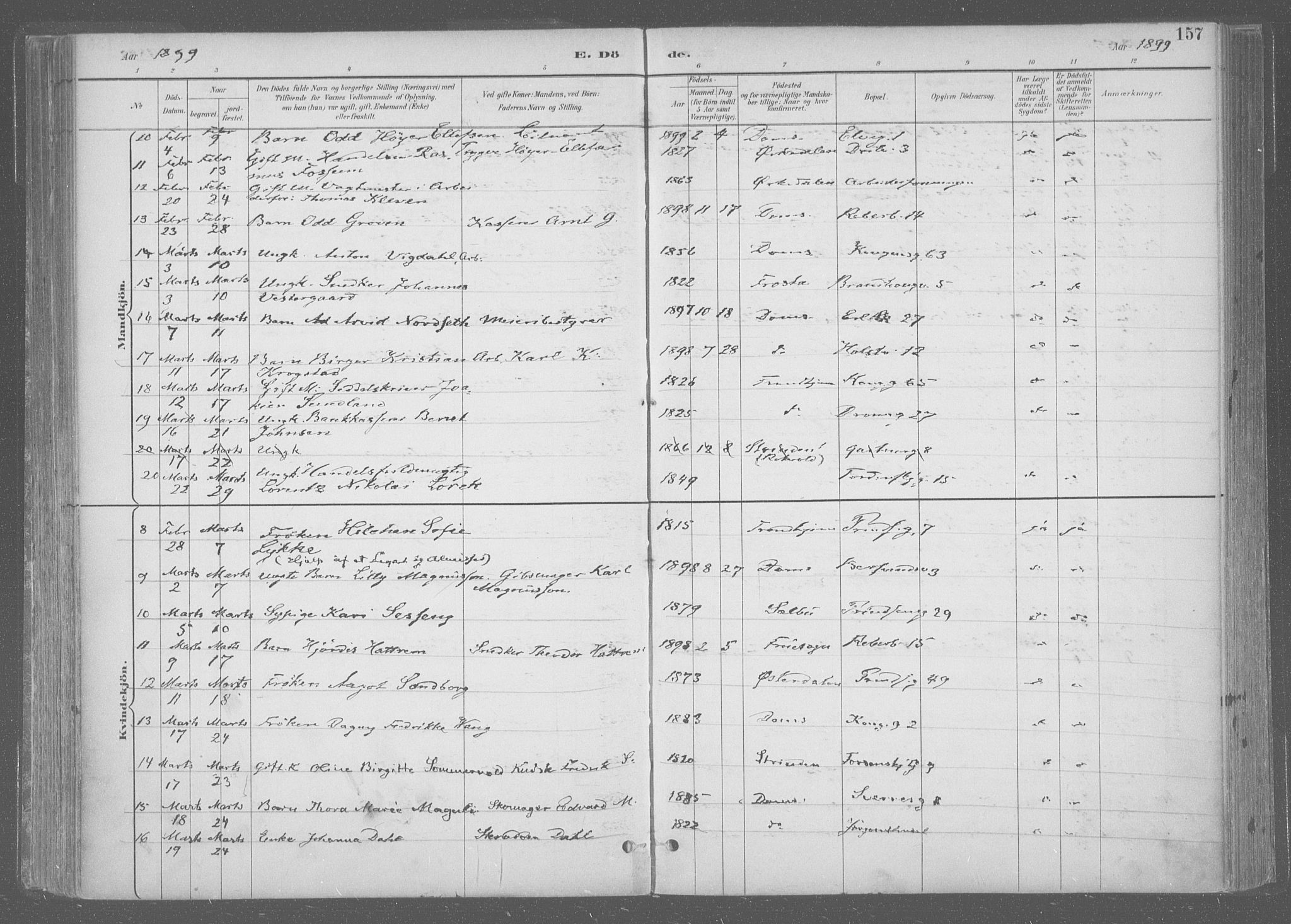 Ministerialprotokoller, klokkerbøker og fødselsregistre - Sør-Trøndelag, SAT/A-1456/601/L0064: Parish register (official) no. 601A31, 1891-1911, p. 157