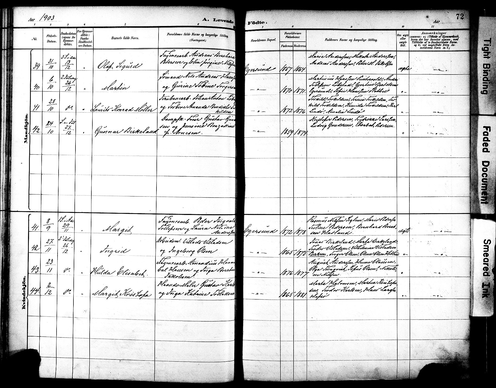 Eigersund sokneprestkontor, AV/SAST-A-101807/S08/L0019: Parish register (official) no. A 18, 1892-1905, p. 72