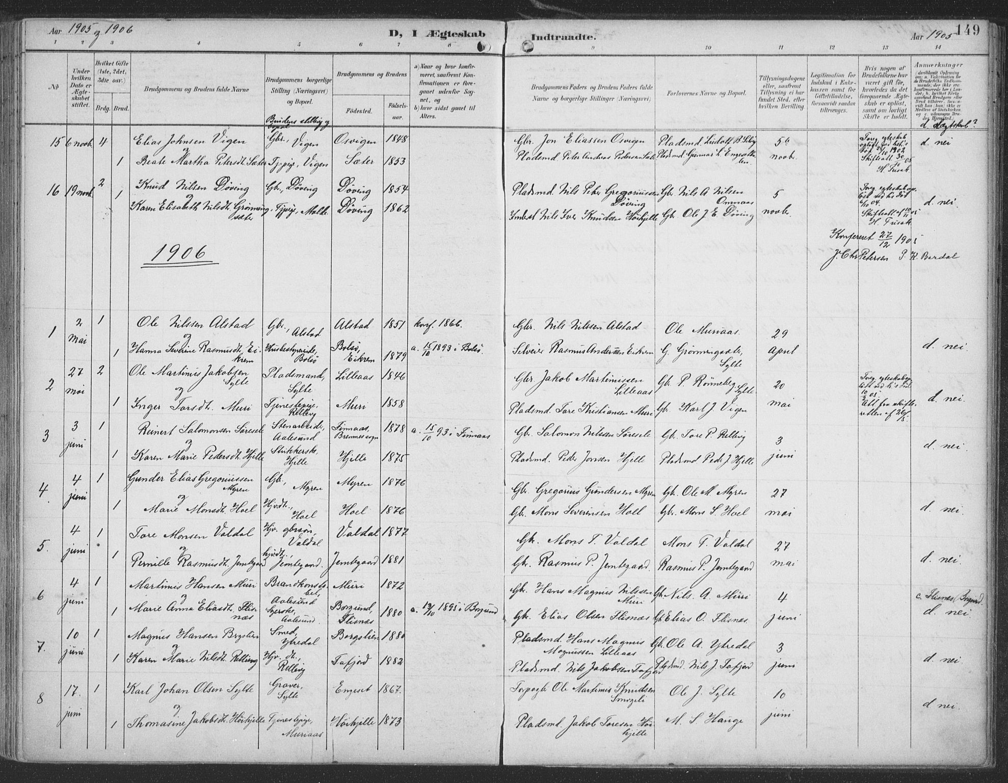 Ministerialprotokoller, klokkerbøker og fødselsregistre - Møre og Romsdal, AV/SAT-A-1454/519/L0256: Parish register (official) no. 519A15, 1895-1912, p. 149