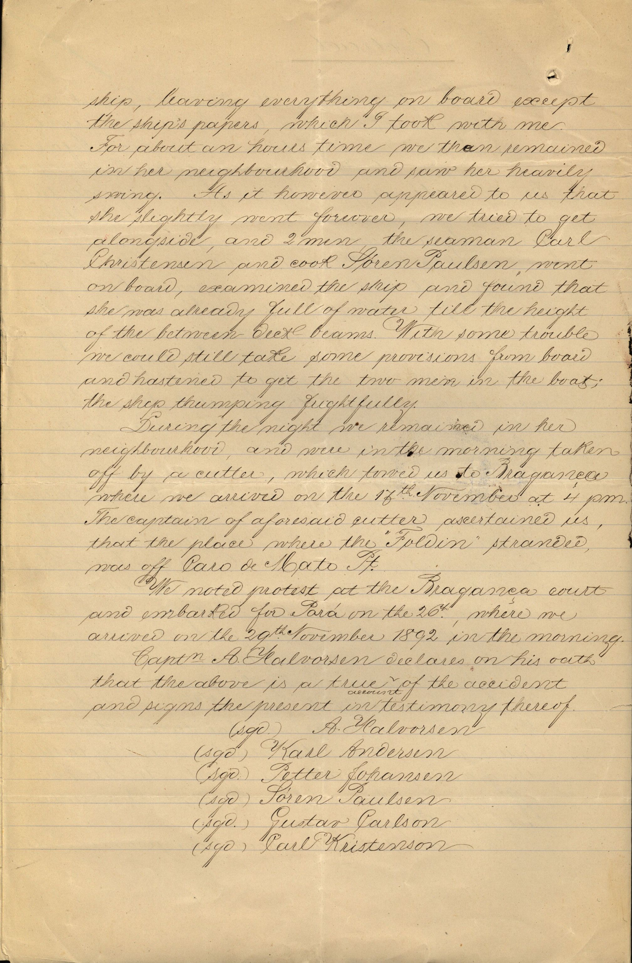 Pa 63 - Østlandske skibsassuranceforening, VEMU/A-1079/G/Ga/L0029/0007: Havaridokumenter / Diamant, Foldin, Aise, Florida, Flora, 1892, p. 113