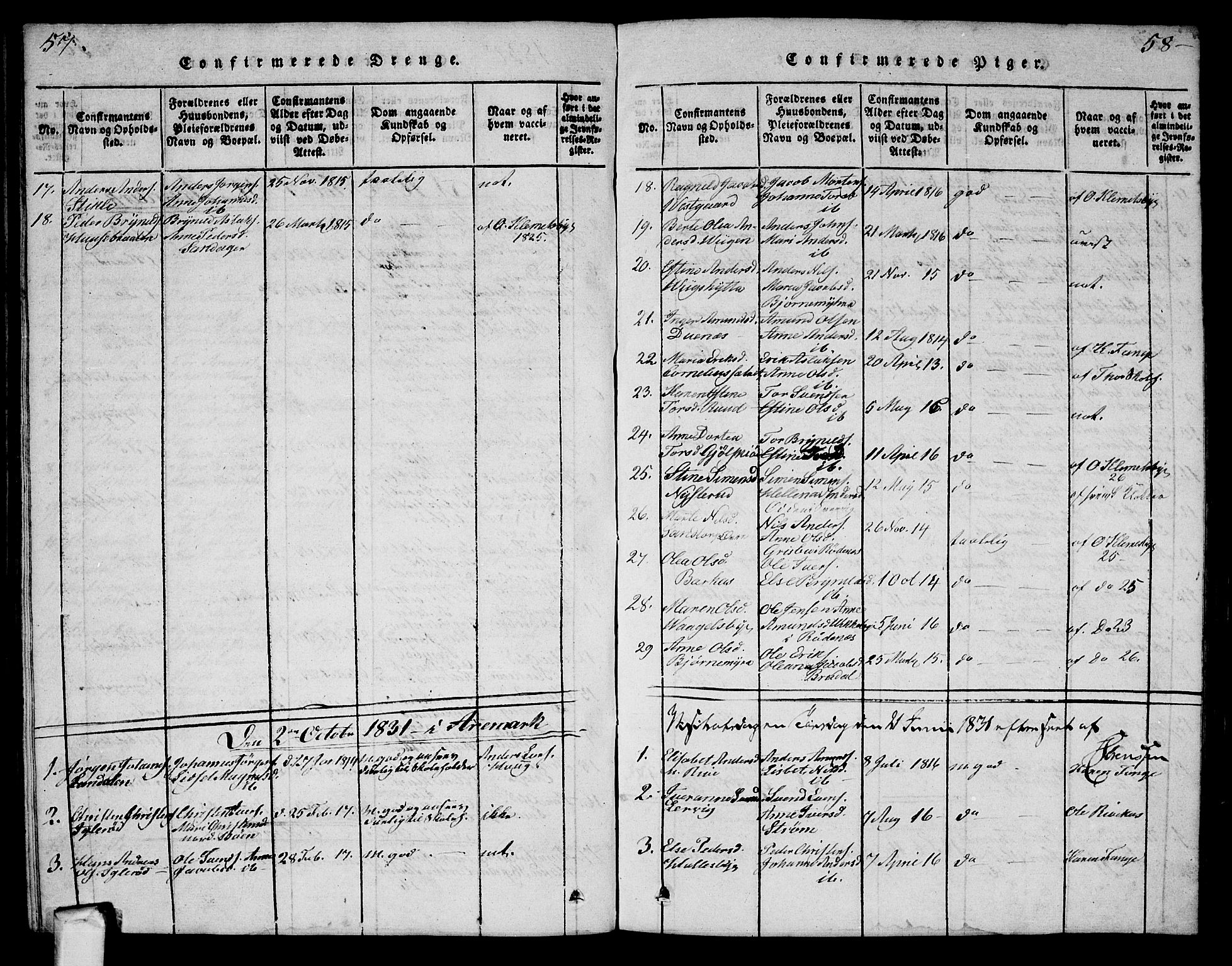 Aremark prestekontor Kirkebøker, AV/SAO-A-10899/G/Ga/L0001: Parish register (copy) no.  I 1, 1814-1834, p. 57-58