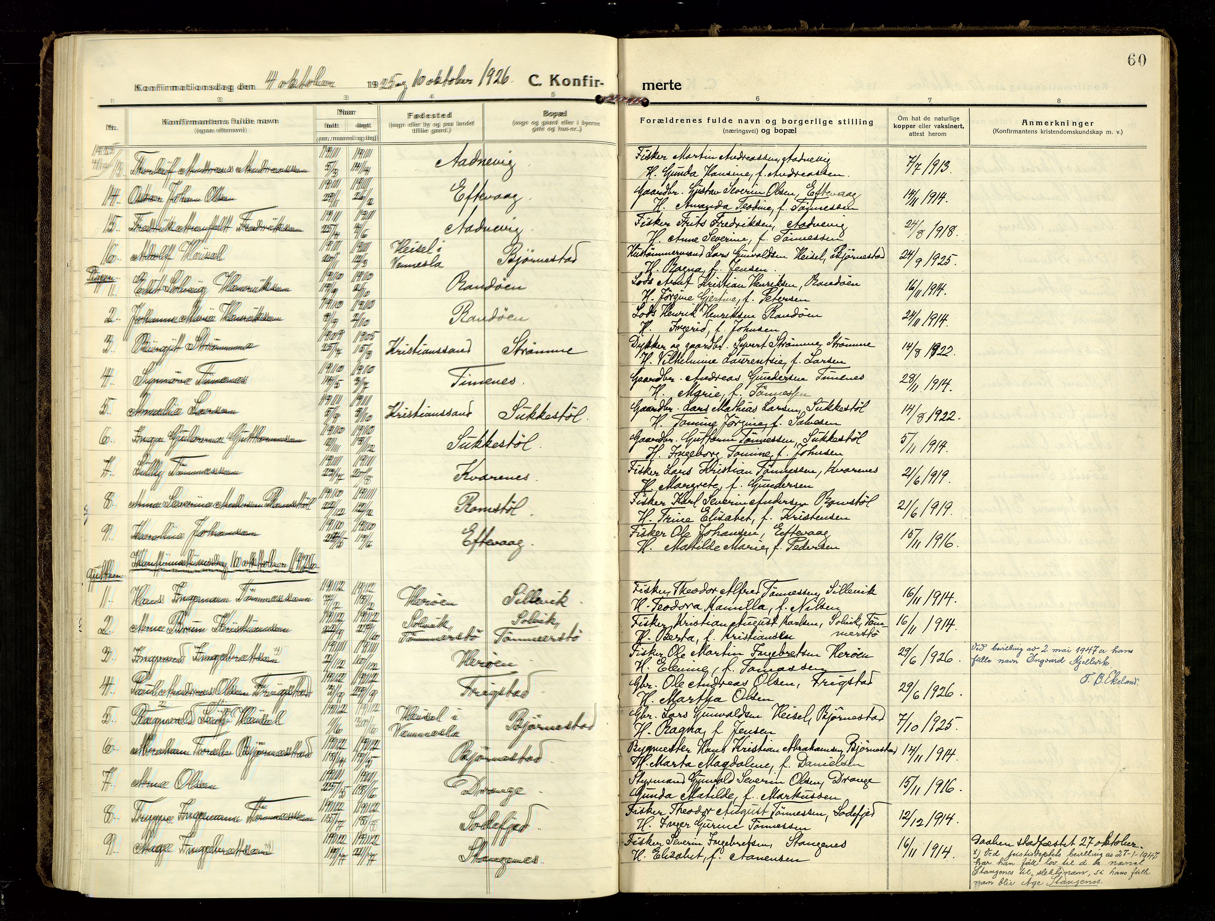 Oddernes sokneprestkontor, SAK/1111-0033/F/Fa/Fab/L0004: Parish register (official) no. A 4, 1916-1935, p. 60