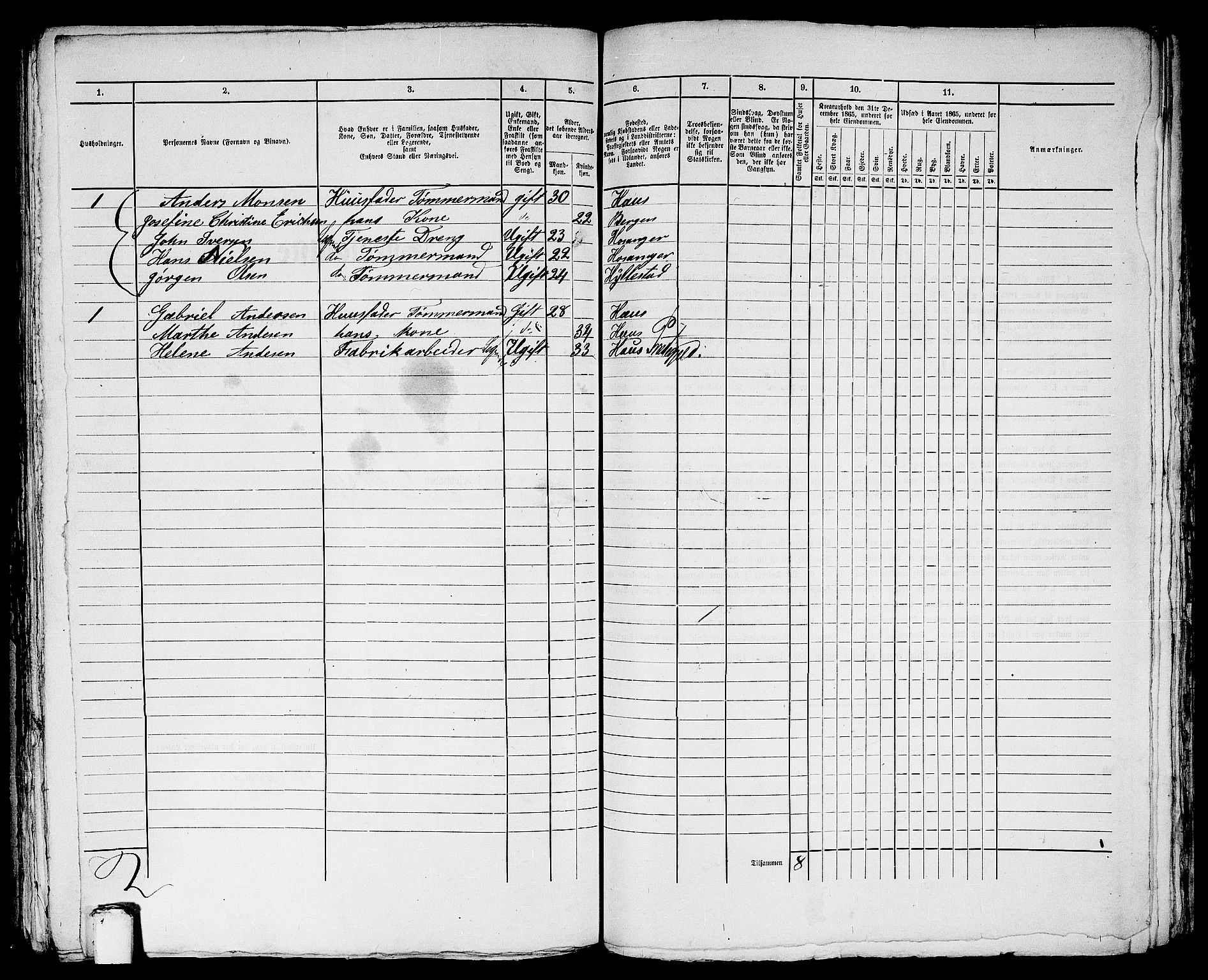 RA, 1865 census for Bergen, 1865, p. 1485