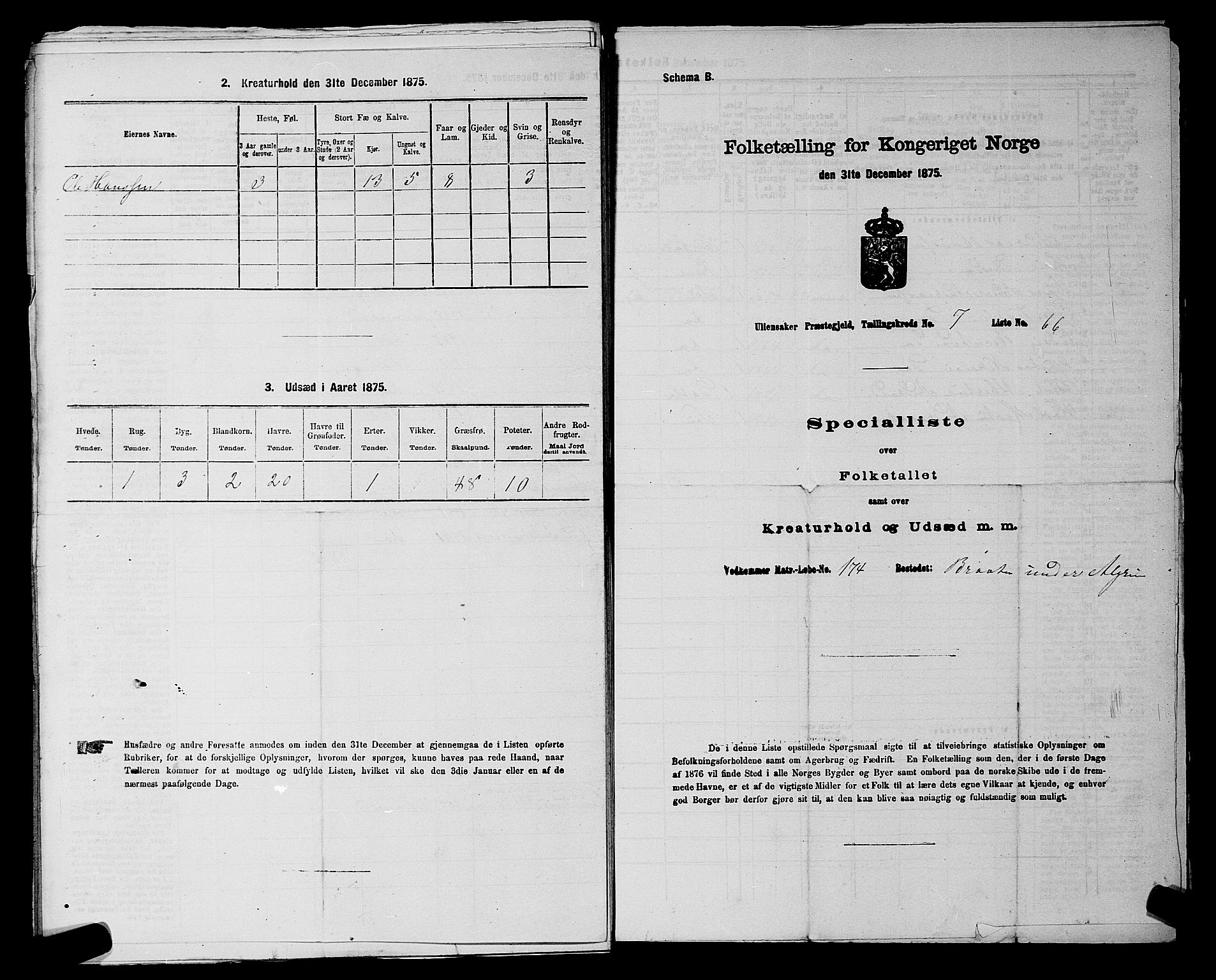 RA, 1875 census for 0235P Ullensaker, 1875, p. 1050