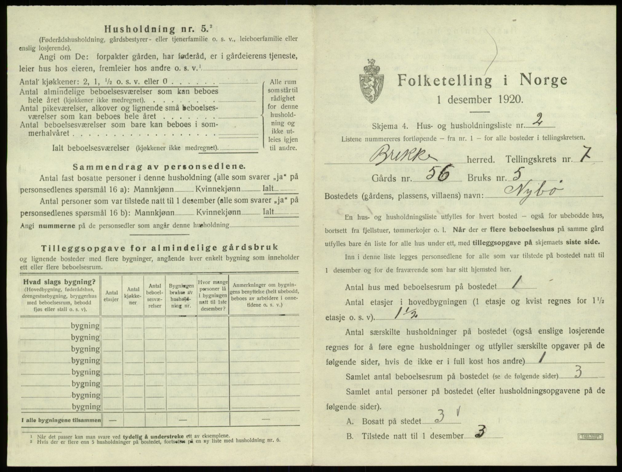 SAB, 1920 census for Brekke, 1920, p. 201