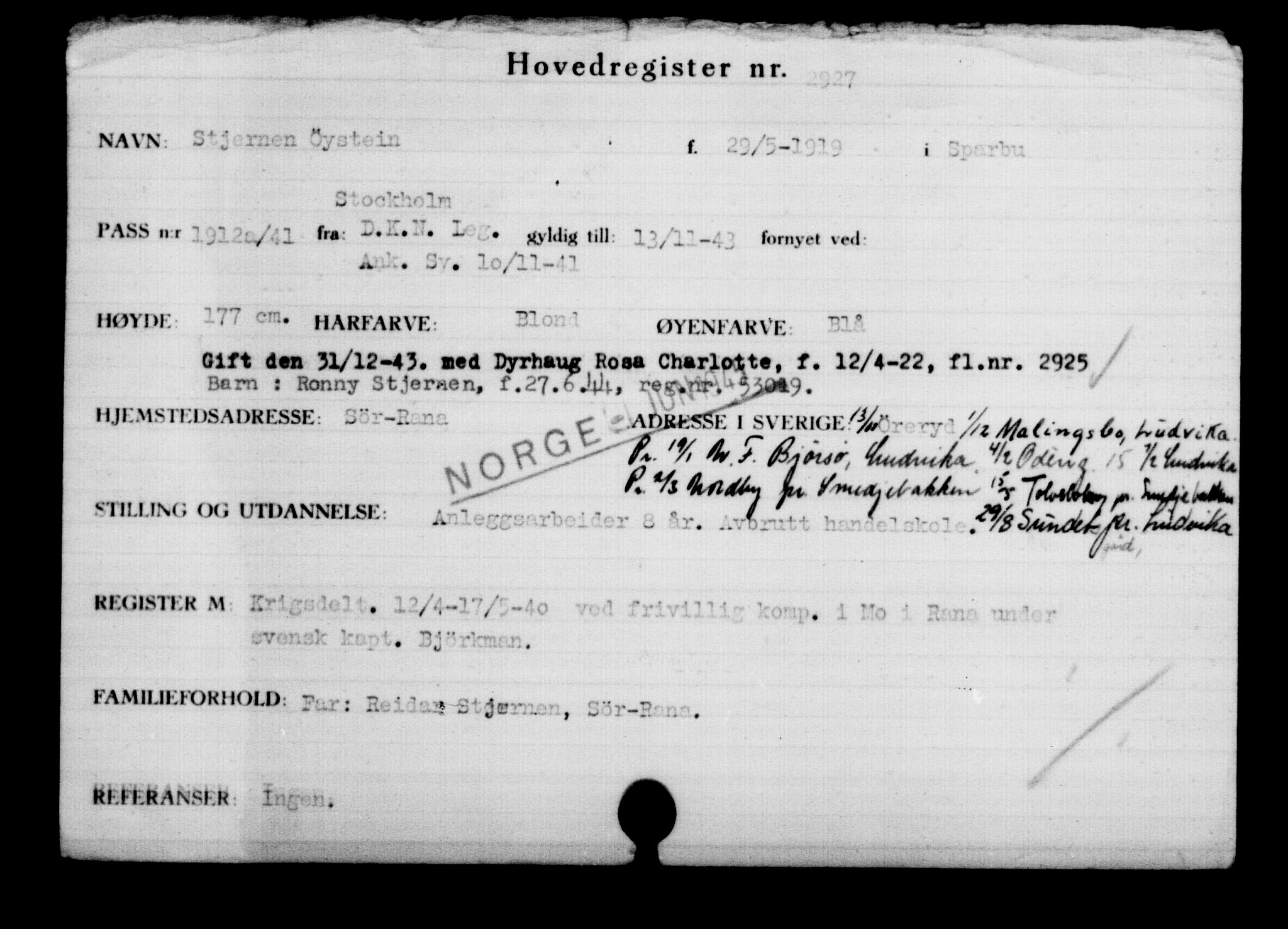 Utenriksstasjonene, Legasjonen i Stockholm, Flyktningkontoret, AV/RA-S-6753/V/Va/L0003: Kjesäterkartoteket, flyktninger med registreringsnr. 2001-3495, 1940-1945, p. 1331