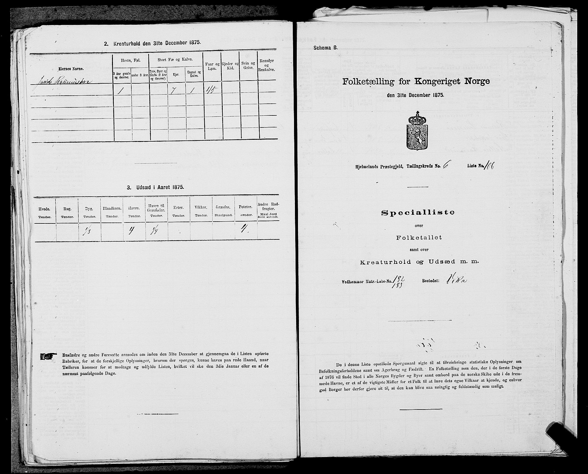 SAST, 1875 census for 1133P Hjelmeland, 1875, p. 897