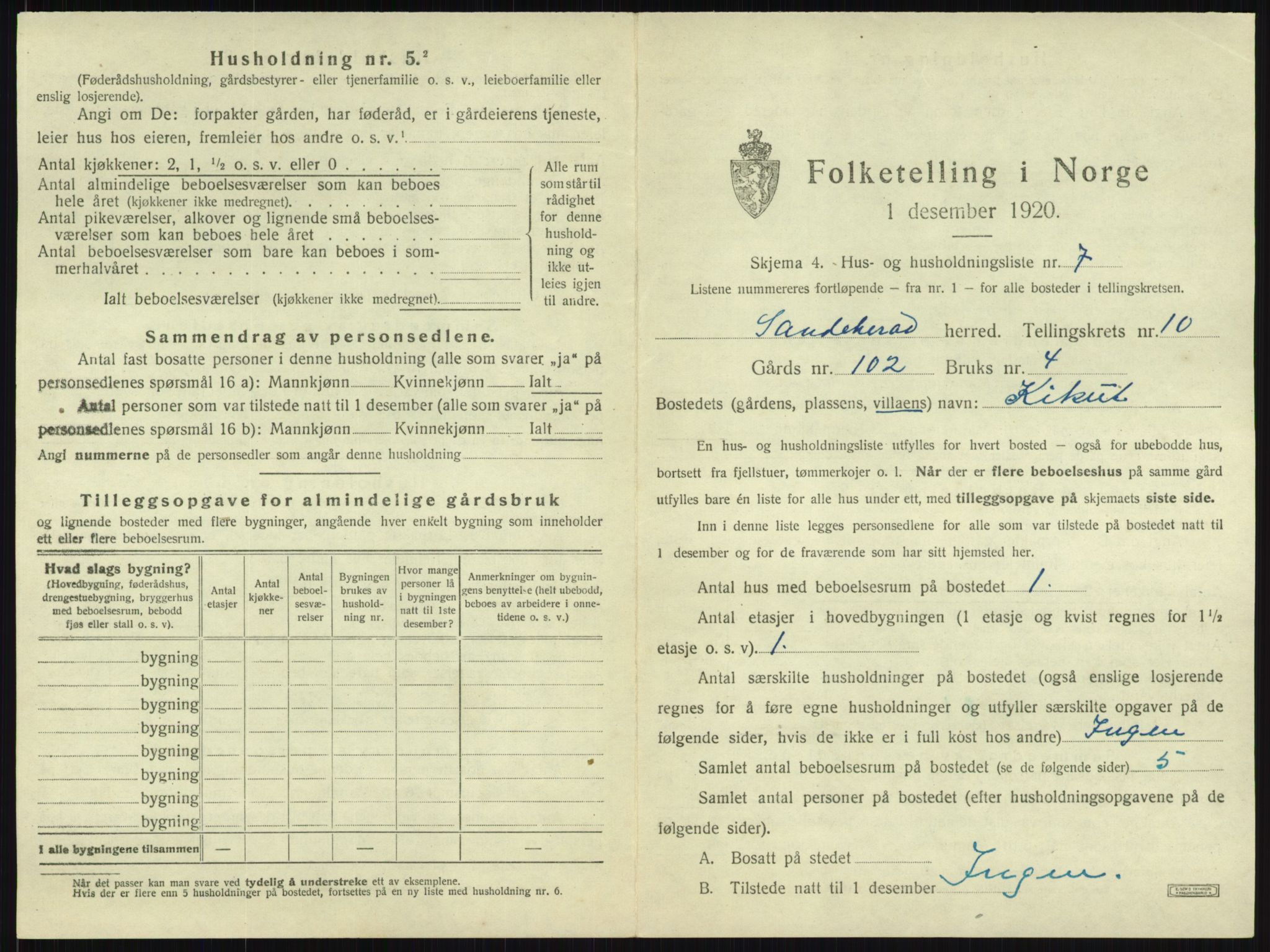 SAKO, 1920 census for Sandeherred, 1920, p. 2064