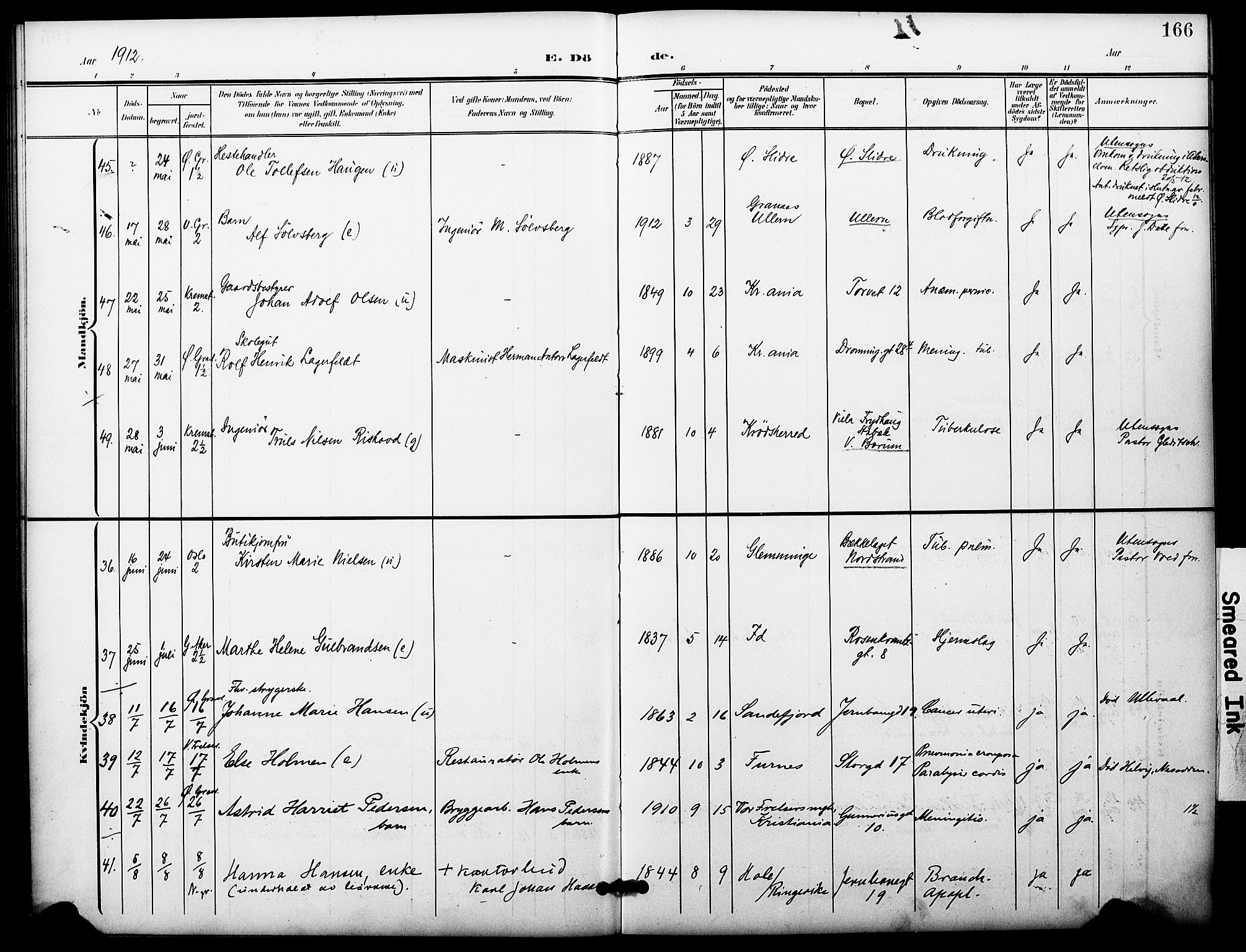 Oslo domkirke Kirkebøker, SAO/A-10752/F/Fa/L0036: Parish register (official) no. 36, 1901-1919, p. 166