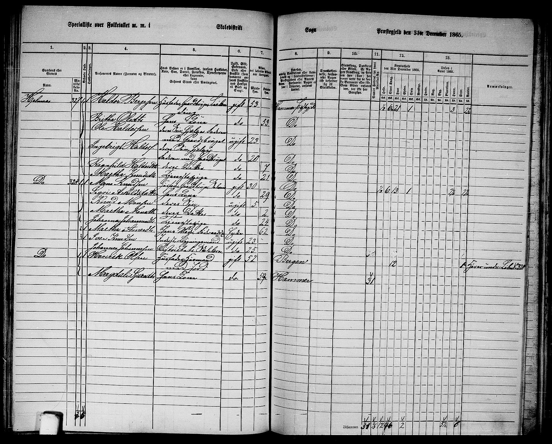 RA, 1865 census for Hamre, 1865, p. 113