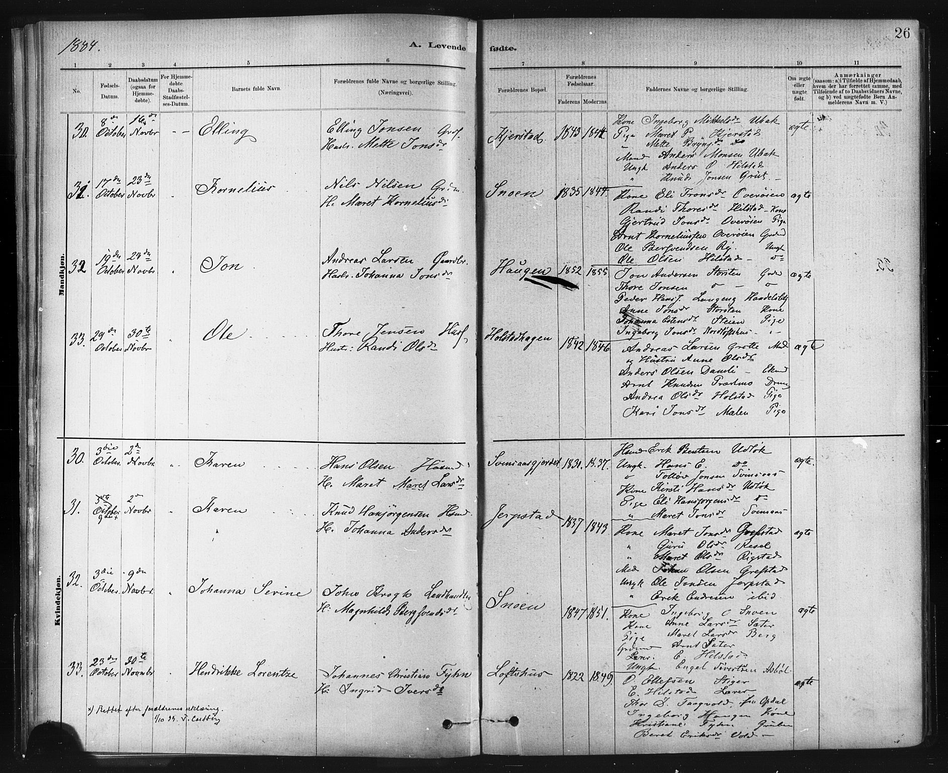 Ministerialprotokoller, klokkerbøker og fødselsregistre - Sør-Trøndelag, SAT/A-1456/672/L0857: Parish register (official) no. 672A09, 1882-1893, p. 26