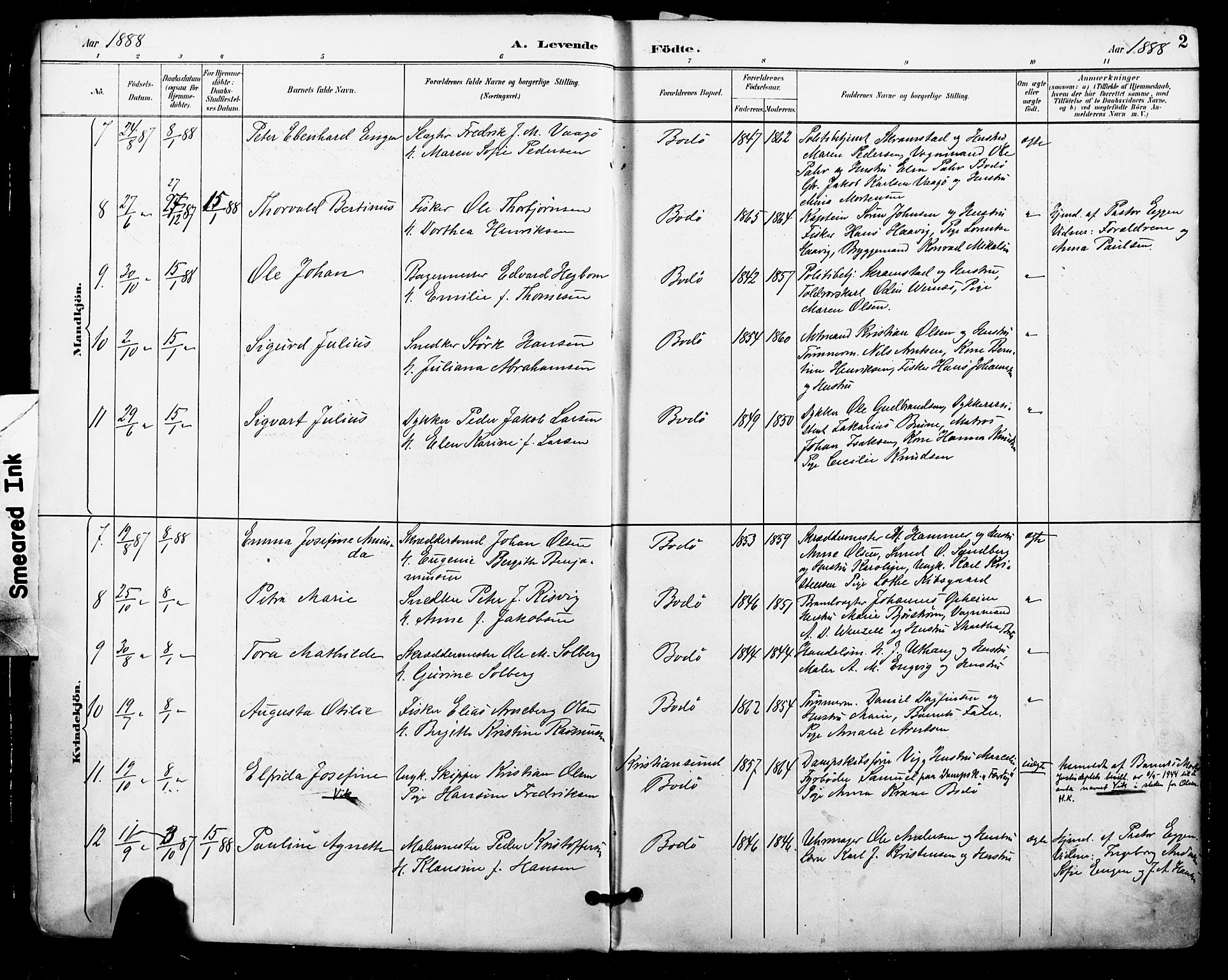 Ministerialprotokoller, klokkerbøker og fødselsregistre - Nordland, AV/SAT-A-1459/801/L0010: Parish register (official) no. 801A10, 1888-1899, p. 2