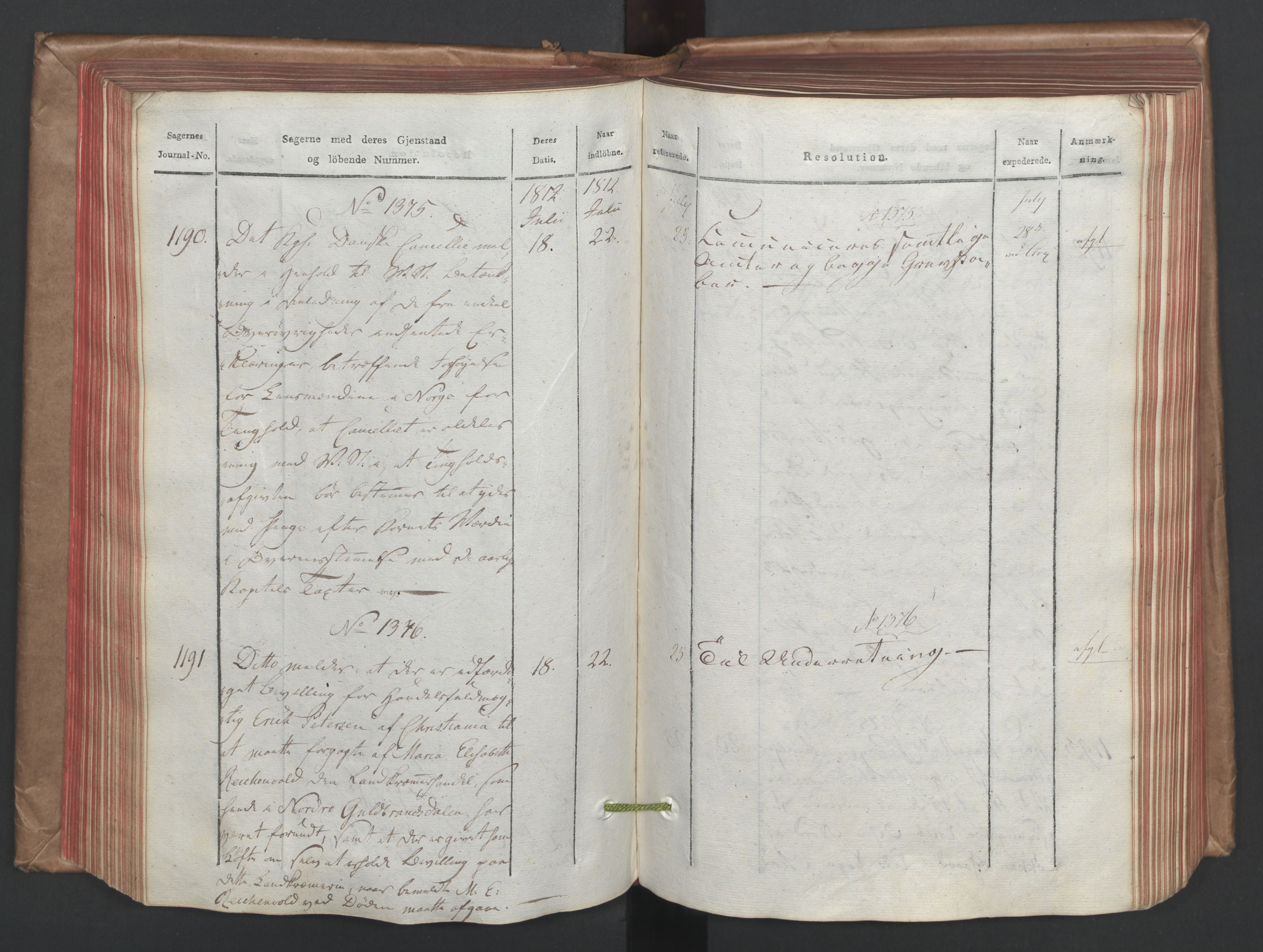 Stattholderembetet 1810-1814, 1. kontor (Kontor A), AV/RA-EA-2872/Aa/L0003: Kollegial referatprotokoll,  j.nr. 995-1430,  l.nr. 1129-1710, 1812, p. 127