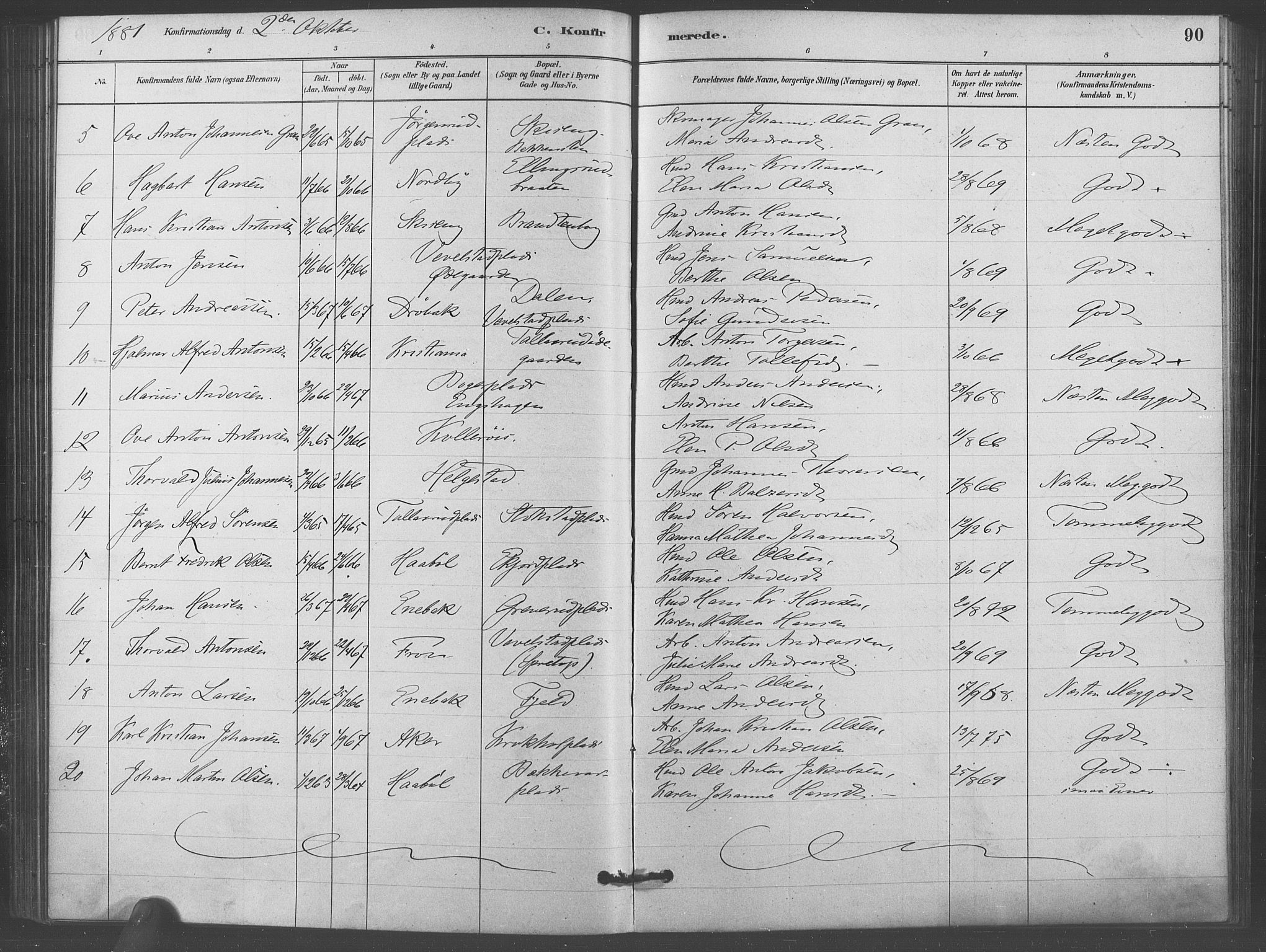 Kråkstad prestekontor Kirkebøker, AV/SAO-A-10125a/F/Fb/L0001: Parish register (official) no. II 1, 1880-1892, p. 90