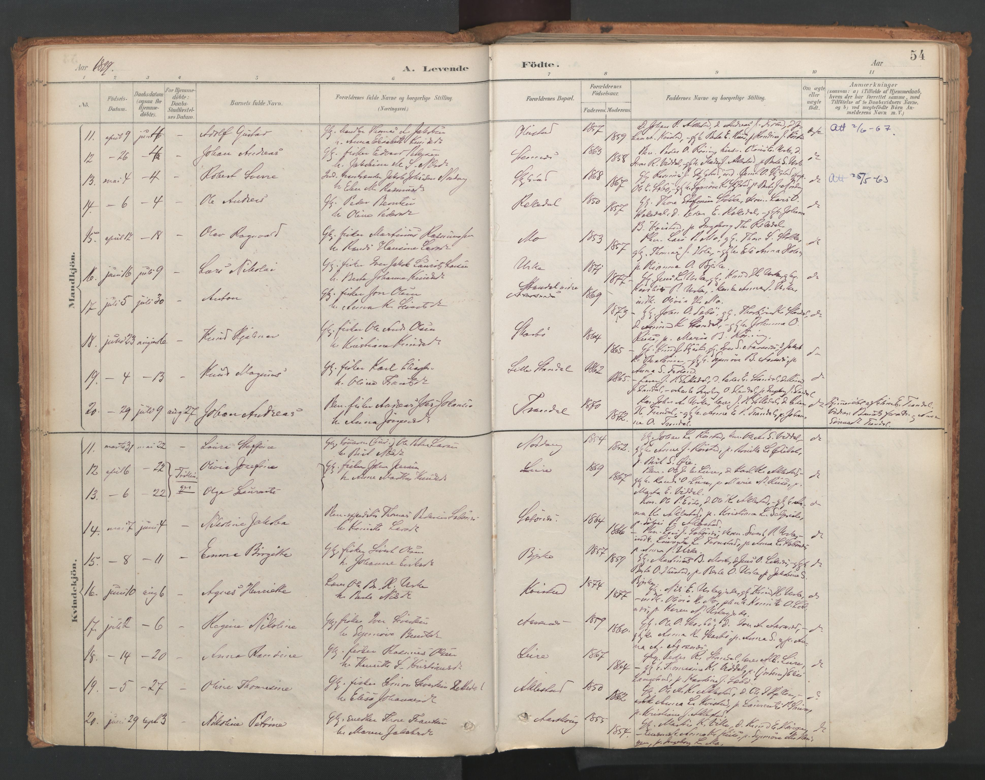 Ministerialprotokoller, klokkerbøker og fødselsregistre - Møre og Romsdal, SAT/A-1454/515/L0211: Parish register (official) no. 515A07, 1886-1910, p. 54