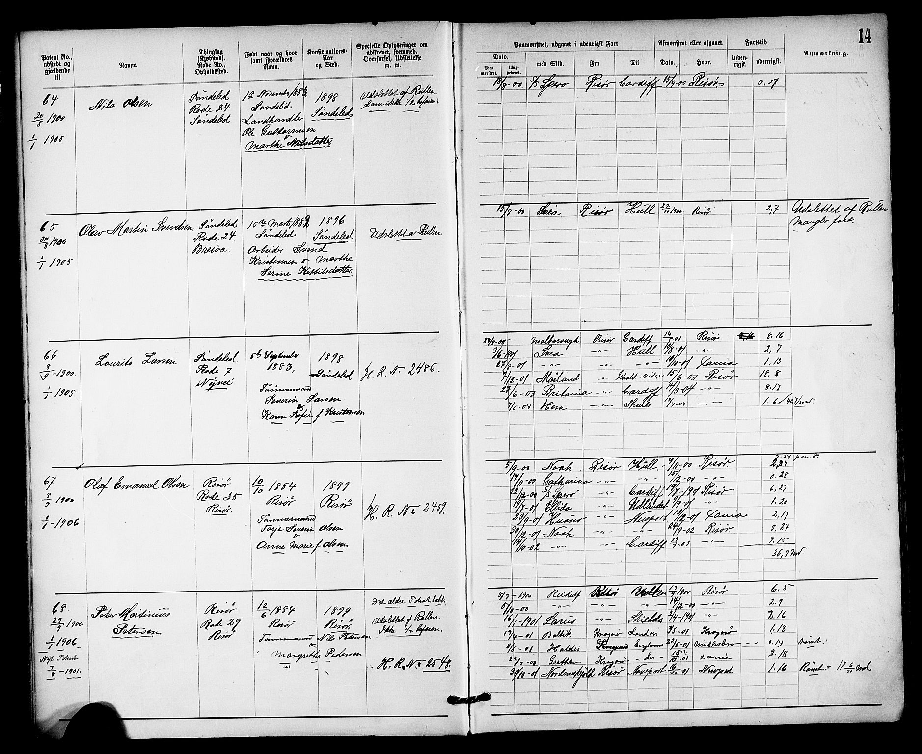 Risør mønstringskrets, AV/SAK-2031-0010/F/Fa/L0004: Annotasjonsrulle nr 1914-1915 og nr 1-477, T-8, 1899-1911, p. 16