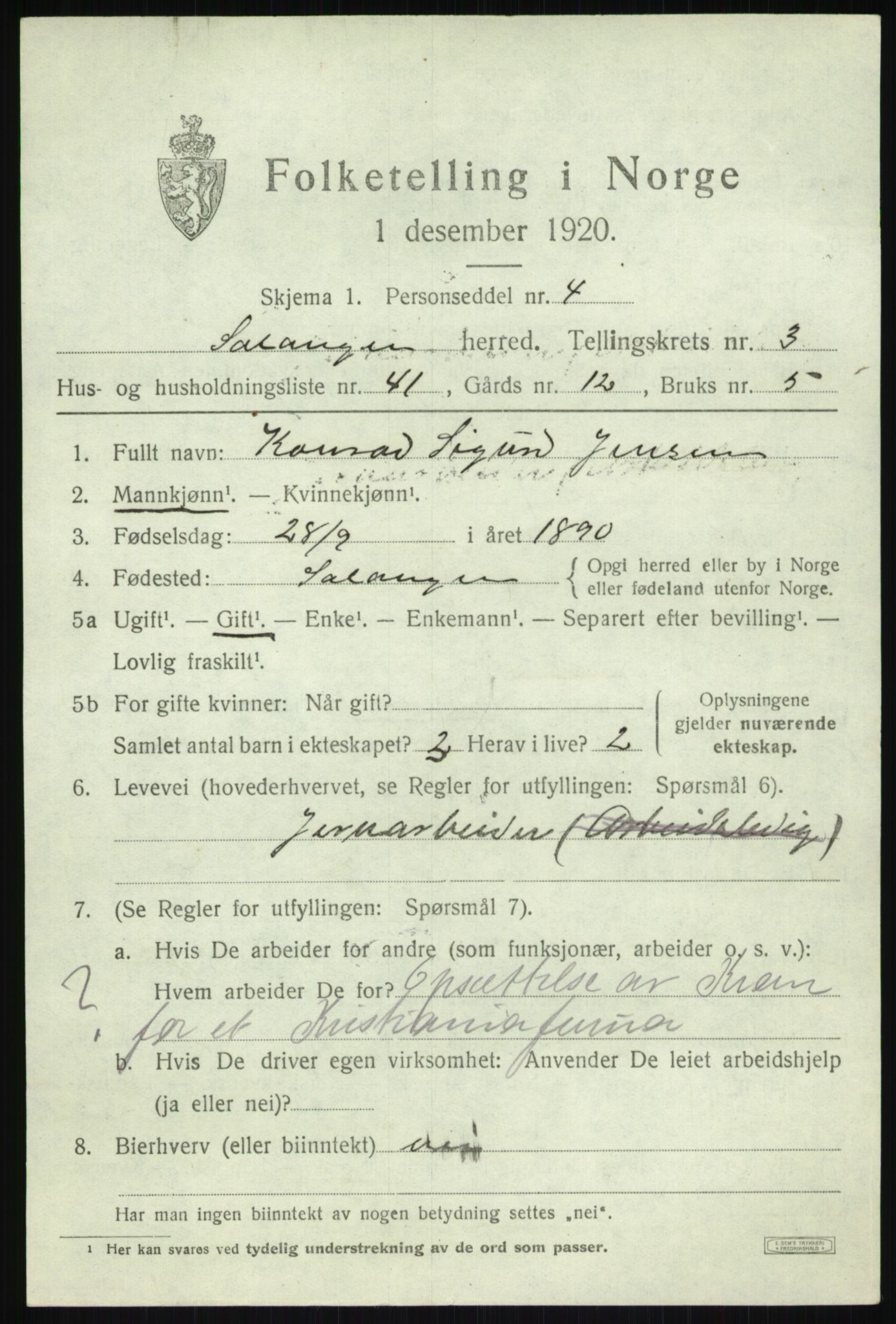 SATØ, 1920 census for Salangen, 1920, p. 2040