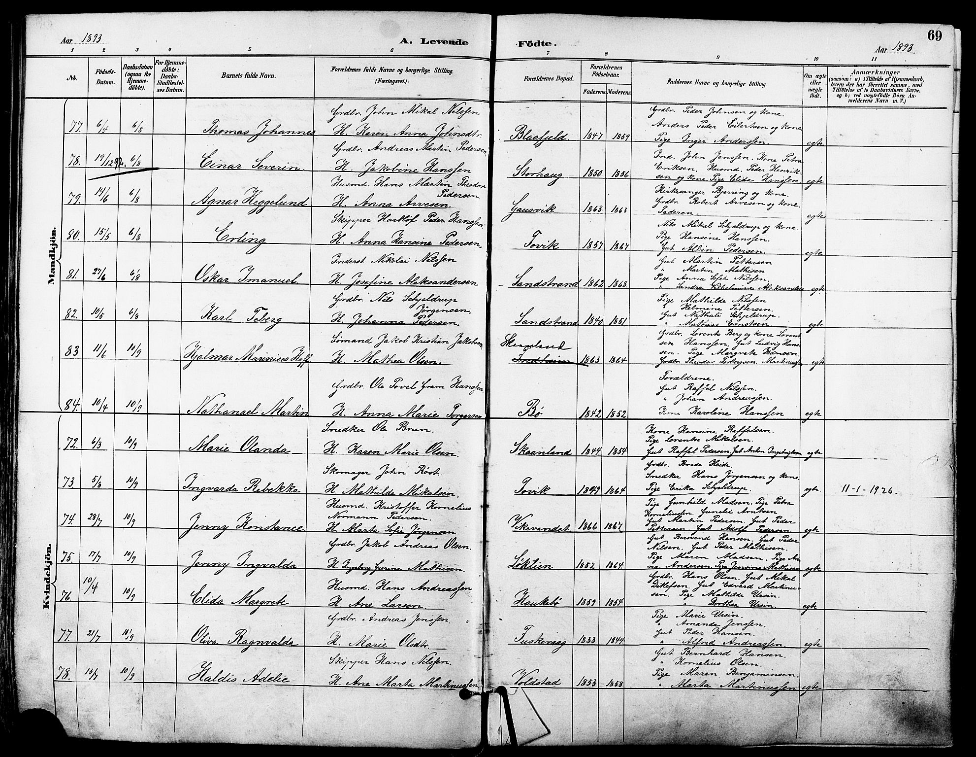 Trondenes sokneprestkontor, AV/SATØ-S-1319/H/Ha/L0016kirke: Parish register (official) no. 16, 1890-1898, p. 69