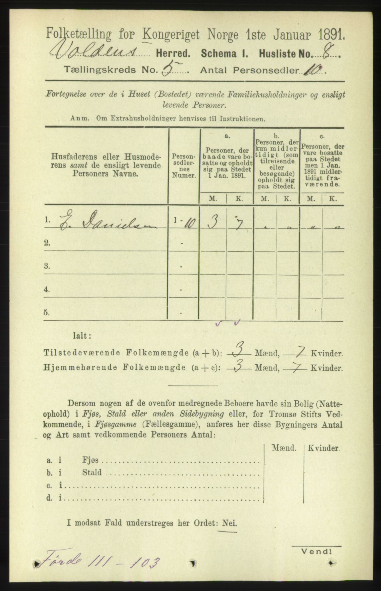 RA, 1891 census for 1519 Volda, 1891, p. 2220