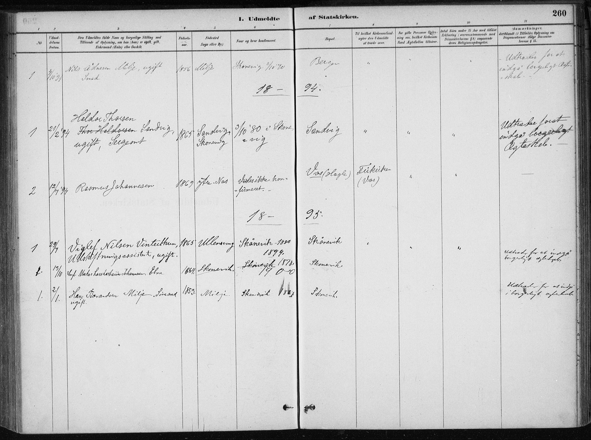 Skånevik sokneprestembete, SAB/A-77801/H/Haa: Parish register (official) no. B 1, 1879-1914, p. 260