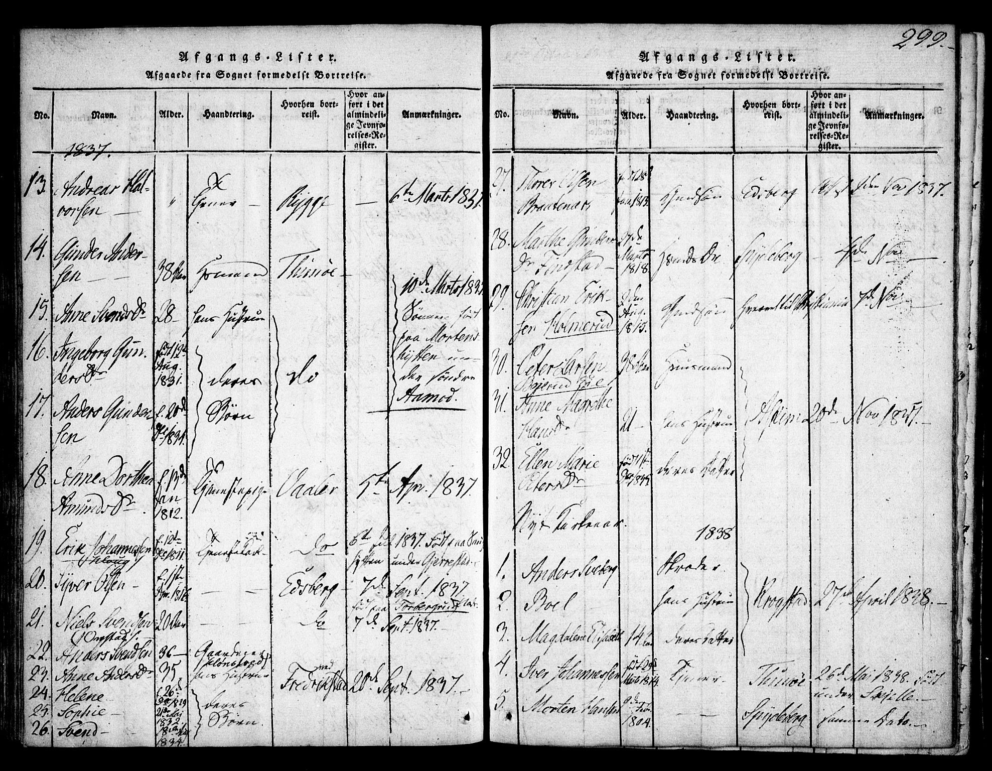 Skiptvet prestekontor Kirkebøker, AV/SAO-A-20009/F/Fa/L0005: Parish register (official) no. 5, 1814-1838, p. 299