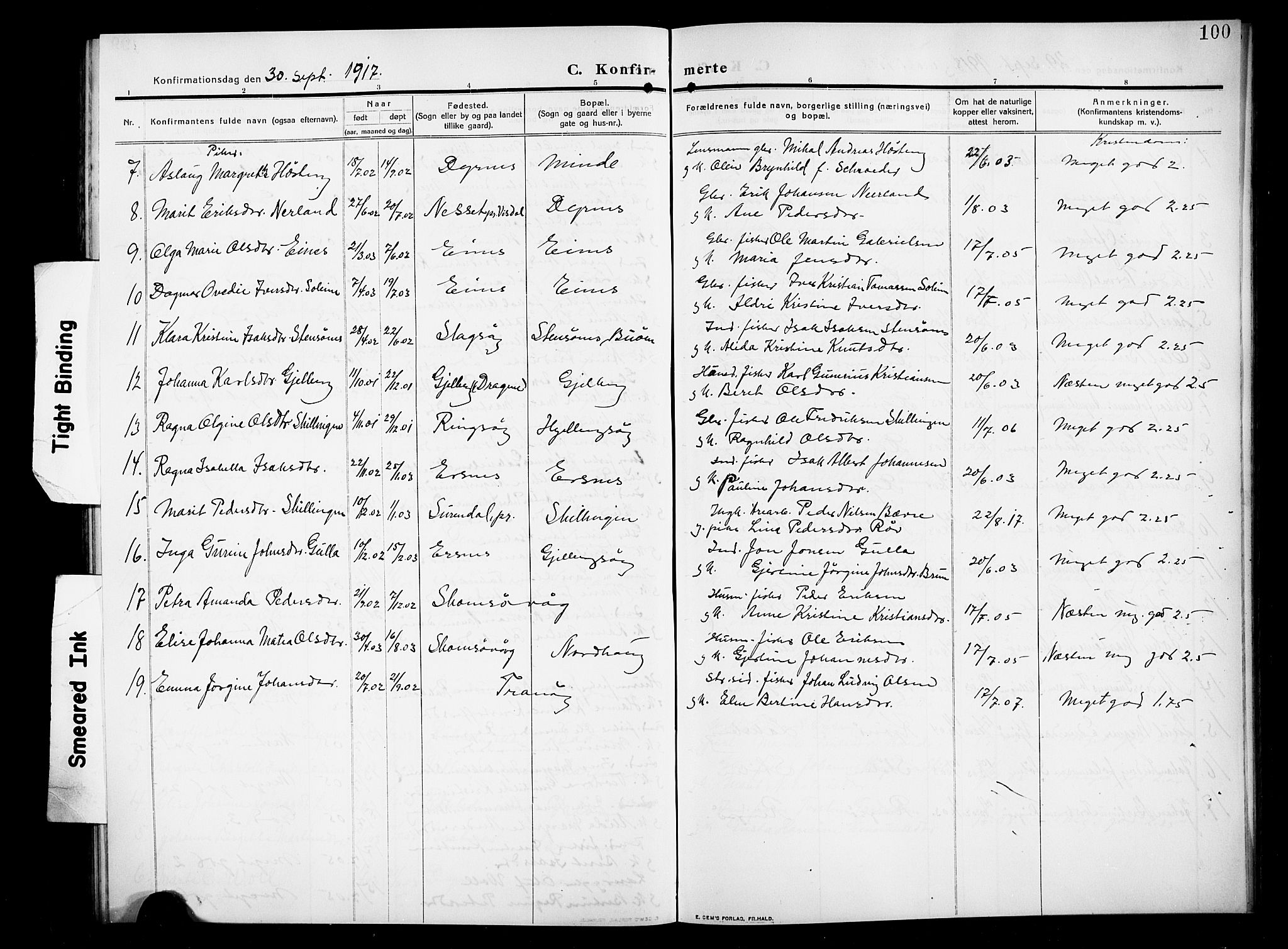 Ministerialprotokoller, klokkerbøker og fødselsregistre - Møre og Romsdal, AV/SAT-A-1454/582/L0949: Parish register (copy) no. 582C01, 1909-1925, p. 100