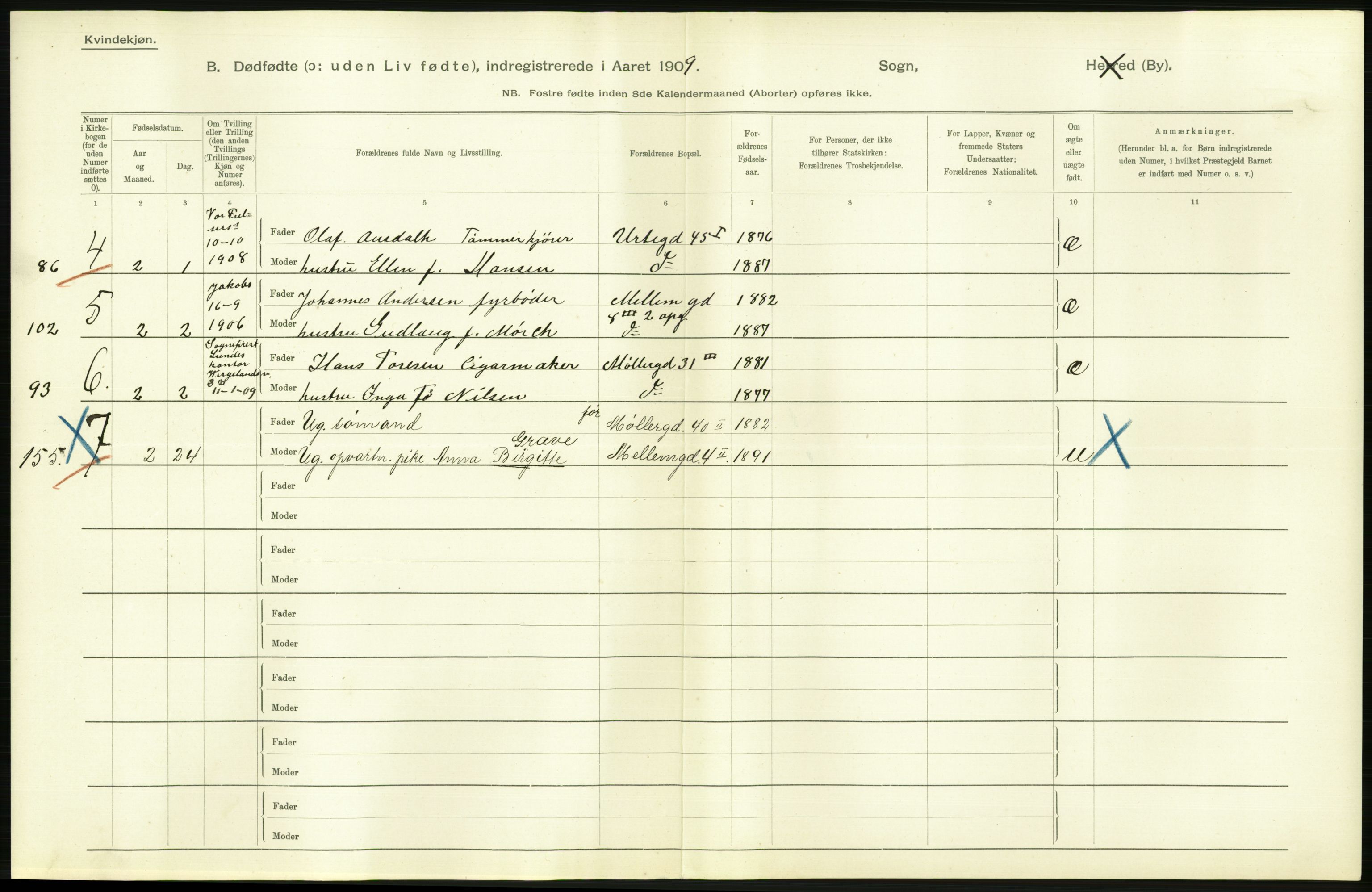 Statistisk sentralbyrå, Sosiodemografiske emner, Befolkning, RA/S-2228/D/Df/Dfa/Dfag/L0010: Kristiania: Døde, dødfødte., 1909, p. 562