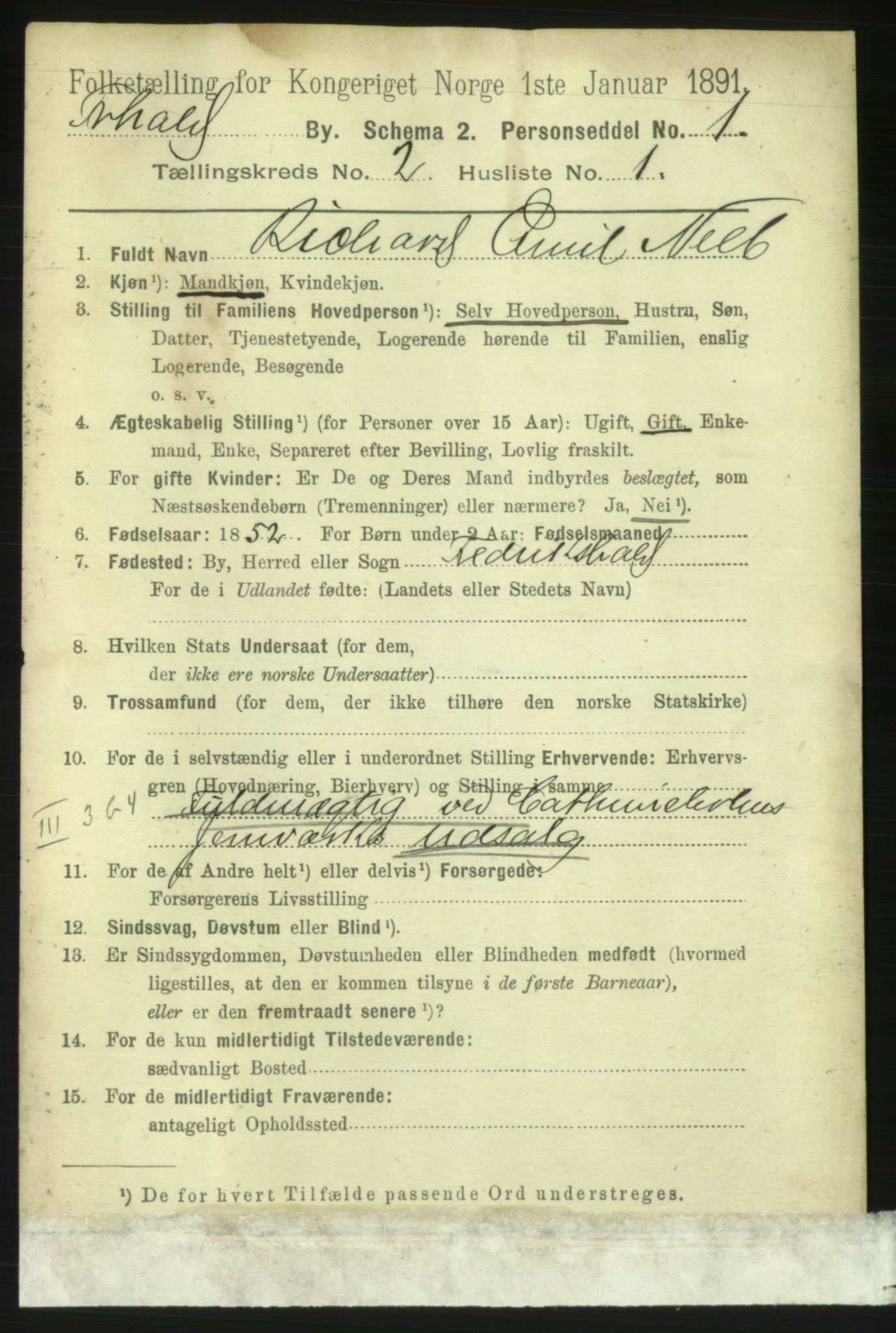 RA, 1891 census for 0101 Fredrikshald, 1891, p. 2656