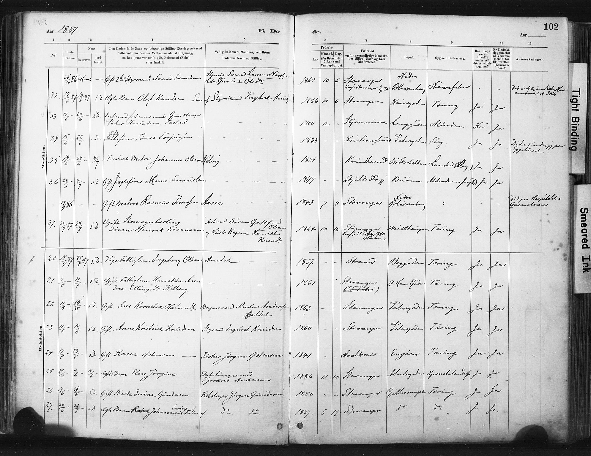 St. Johannes sokneprestkontor, SAST/A-101814/001/30/30BA/L0003: Parish register (official) no. A 3, 1885-1910, p. 102