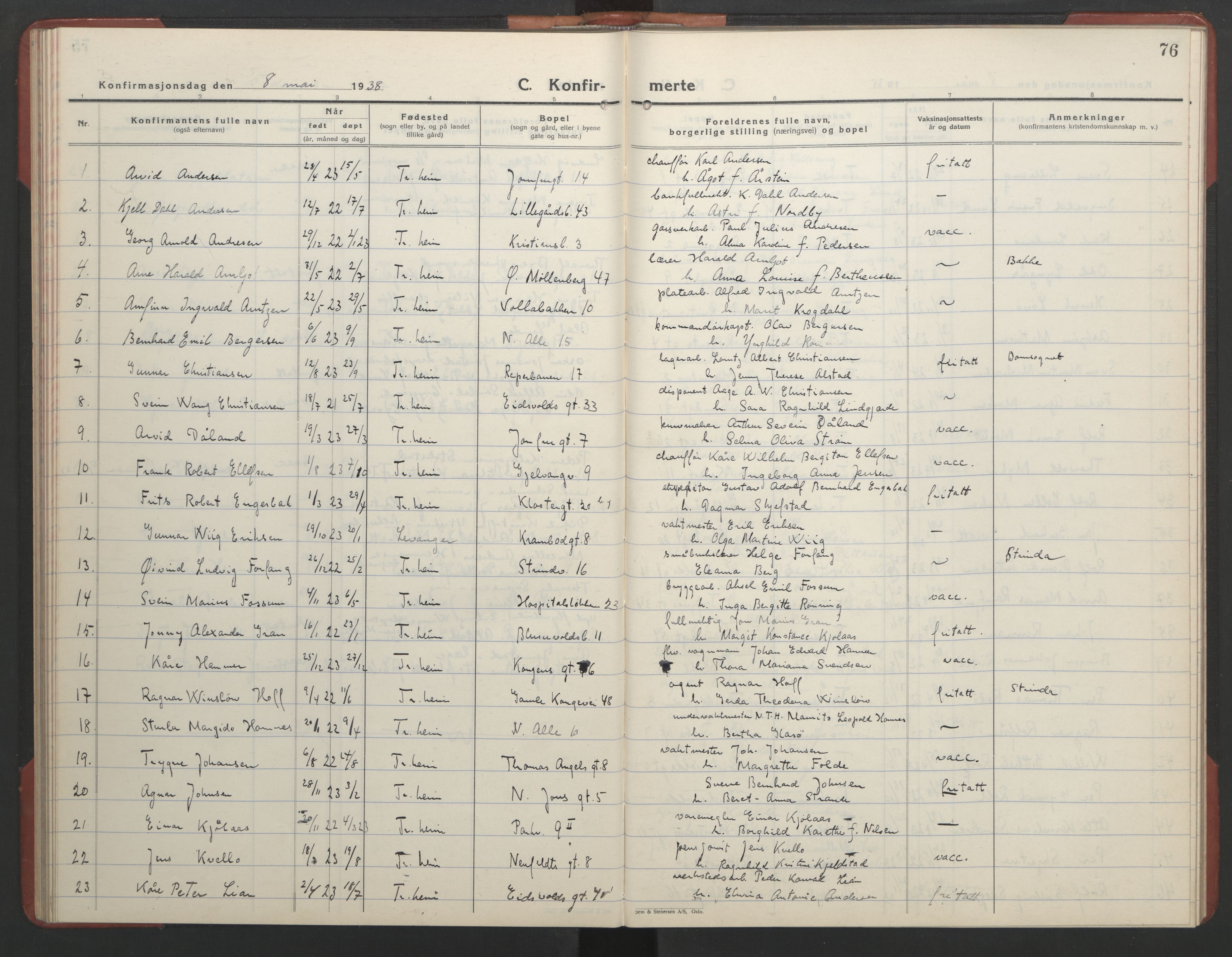 Ministerialprotokoller, klokkerbøker og fødselsregistre - Sør-Trøndelag, AV/SAT-A-1456/602/L0151: Parish register (copy) no. 602C19, 1925-1951, p. 76