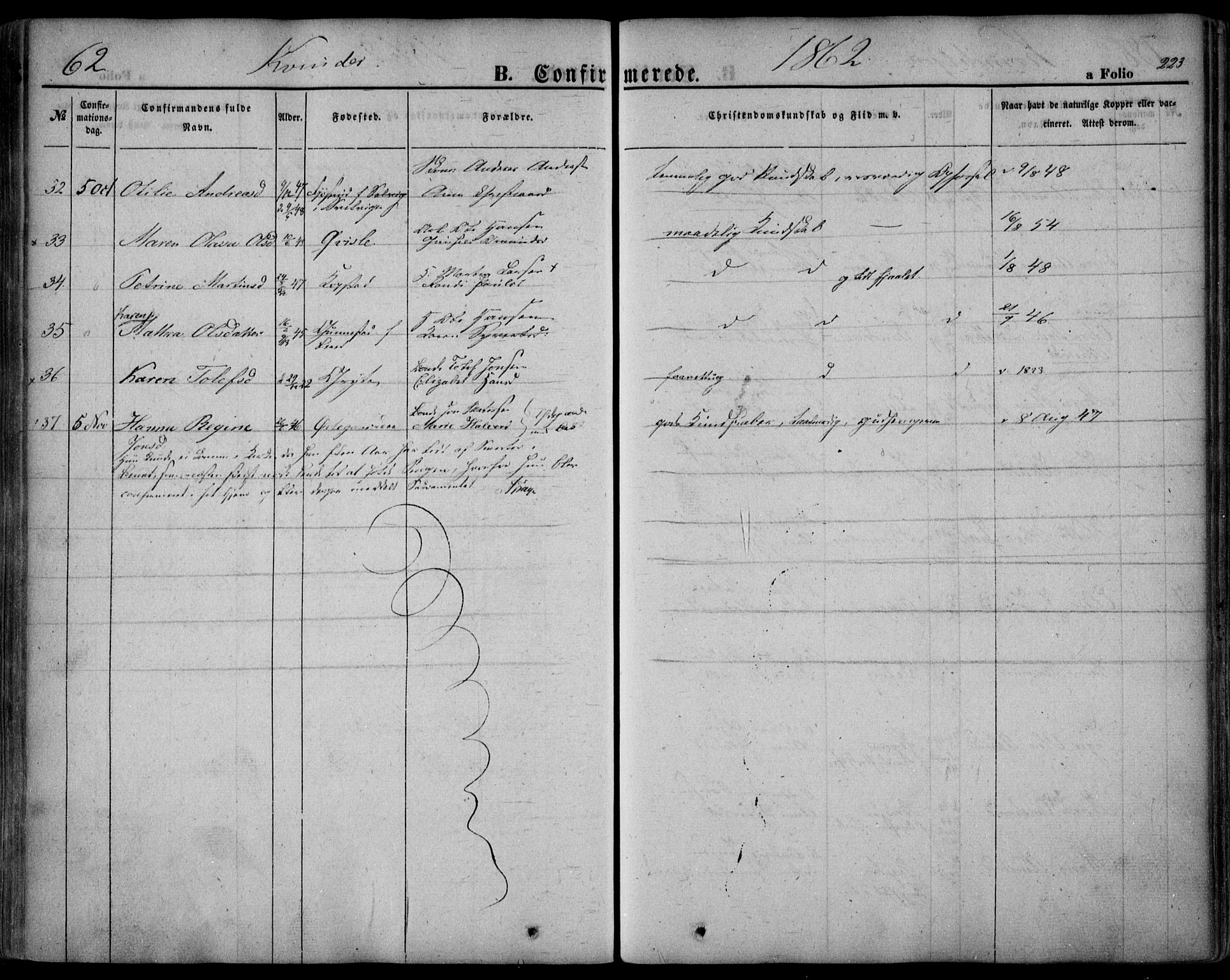 Sande Kirkebøker, AV/SAKO-A-53/F/Fa/L0004: Parish register (official) no. 4, 1847-1864, p. 223