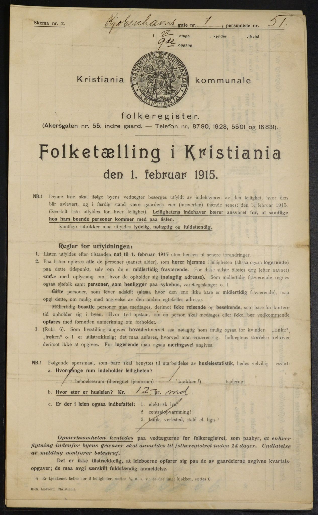 OBA, Municipal Census 1915 for Kristiania, 1915, p. 54492