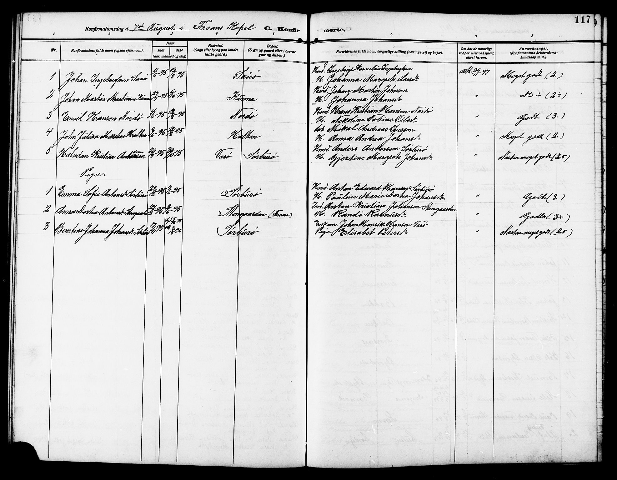 Ministerialprotokoller, klokkerbøker og fødselsregistre - Sør-Trøndelag, AV/SAT-A-1456/640/L0588: Parish register (copy) no. 640C05, 1909-1922, p. 117