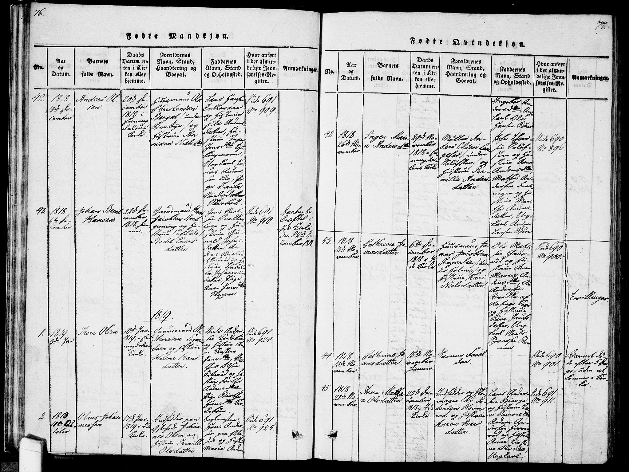 Idd prestekontor Kirkebøker, AV/SAO-A-10911/F/Fc/L0002: Parish register (official) no. III 2, 1815-1831, p. 76-77