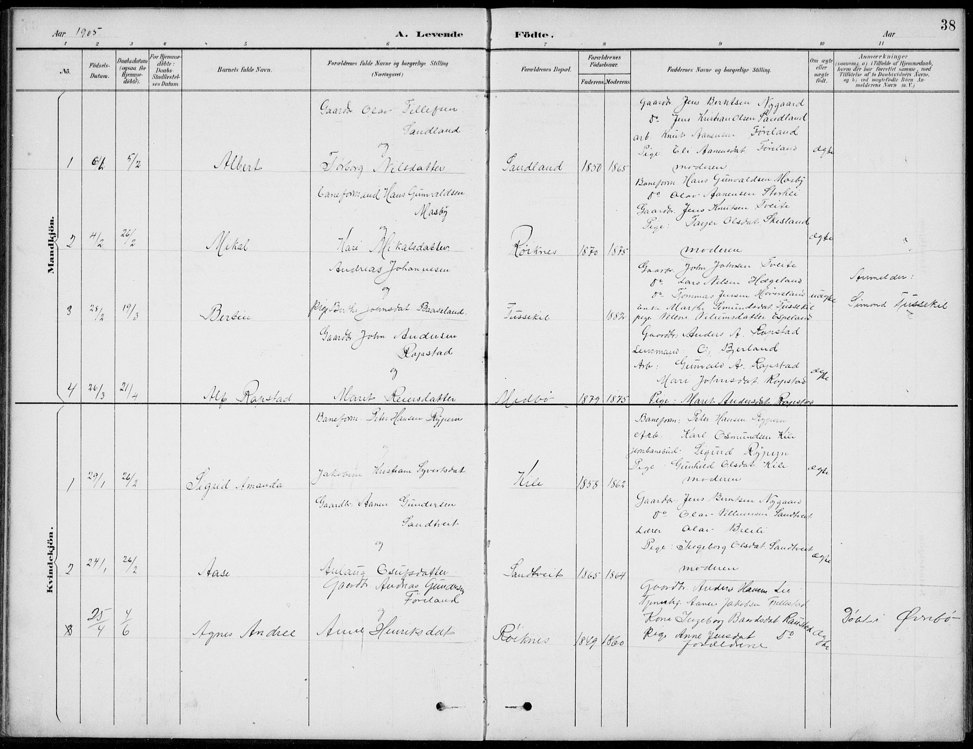 Vennesla sokneprestkontor, AV/SAK-1111-0045/Fb/Fba/L0003: Parish register (copy) no. B 3, 1890-1919, p. 38