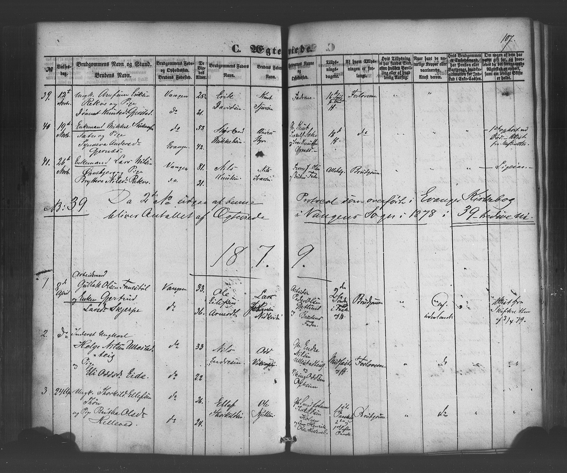 Voss sokneprestembete, AV/SAB-A-79001/H/Haa: Parish register (official) no. A 19, 1851-1886, p. 107