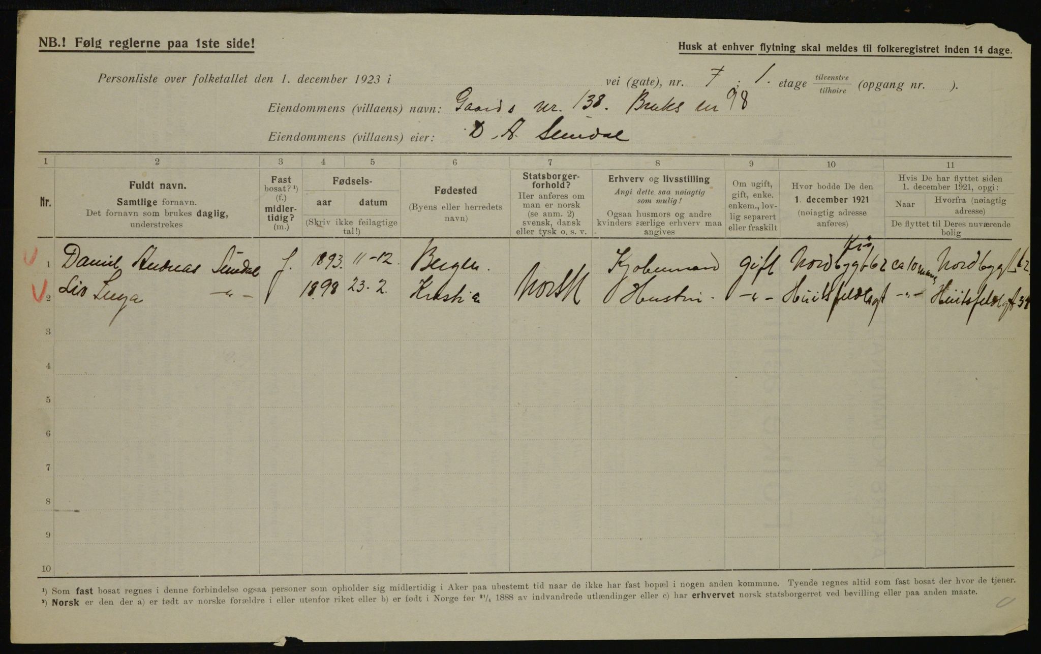 , Municipal Census 1923 for Aker, 1923, p. 43437